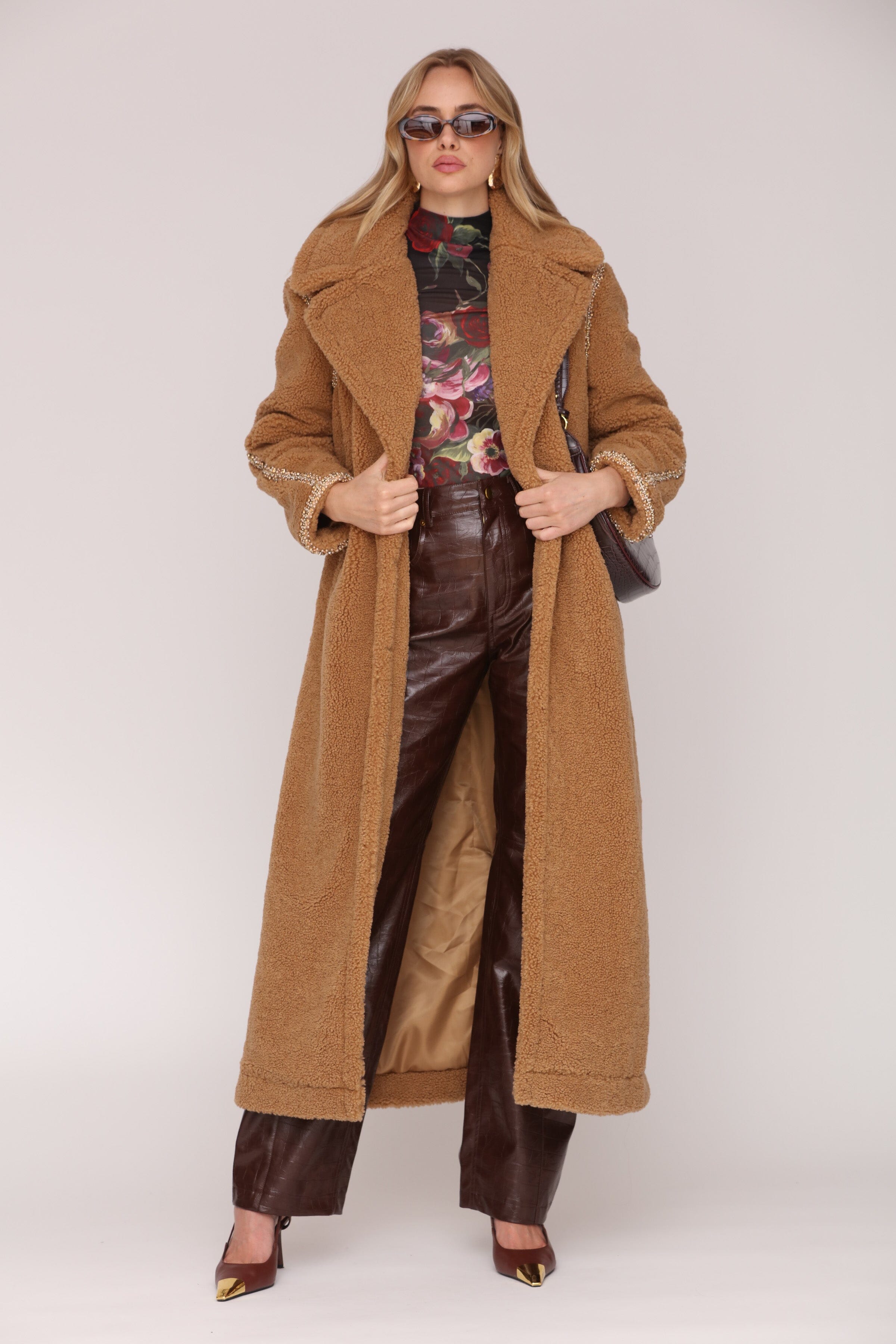 Removable belted camel faux fur maxi coat with side pockets - Shop cute women’s long coats and outerwear by Avec Les Filles