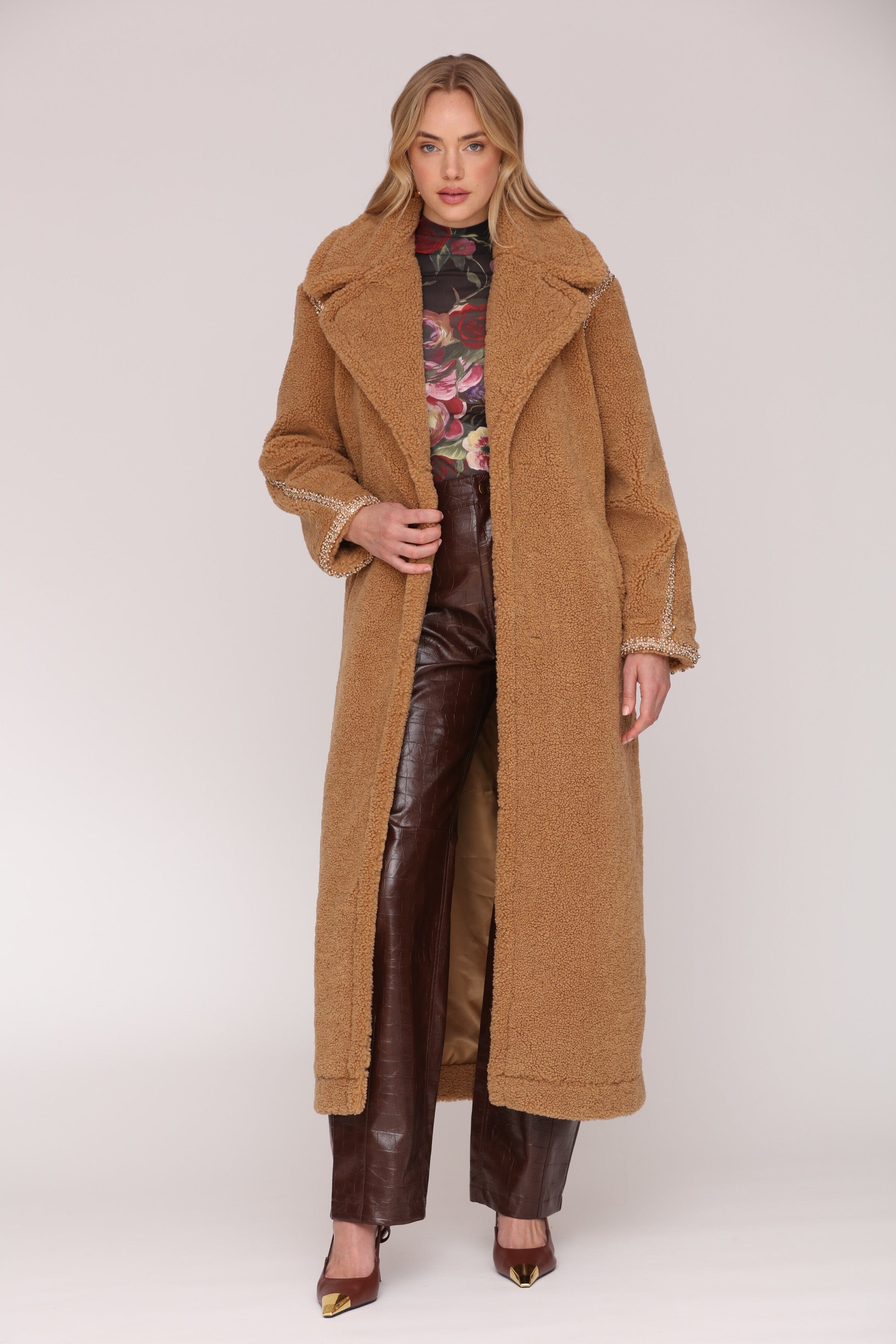 Removable belted camel faux fur maxi coat with side pockets - Shop cute women’s long coats and outerwear by Avec Les Filles