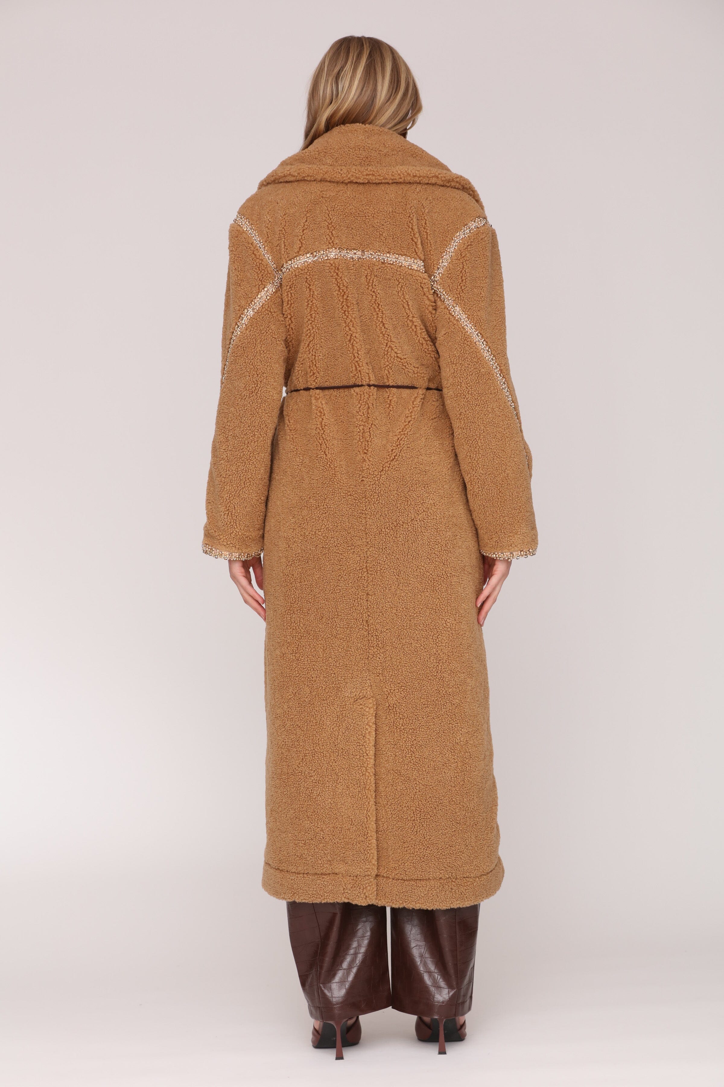 Removable belted camel faux fur maxi coat with side pockets - Shop cute women’s long coats and outerwear by Avec Les Filles