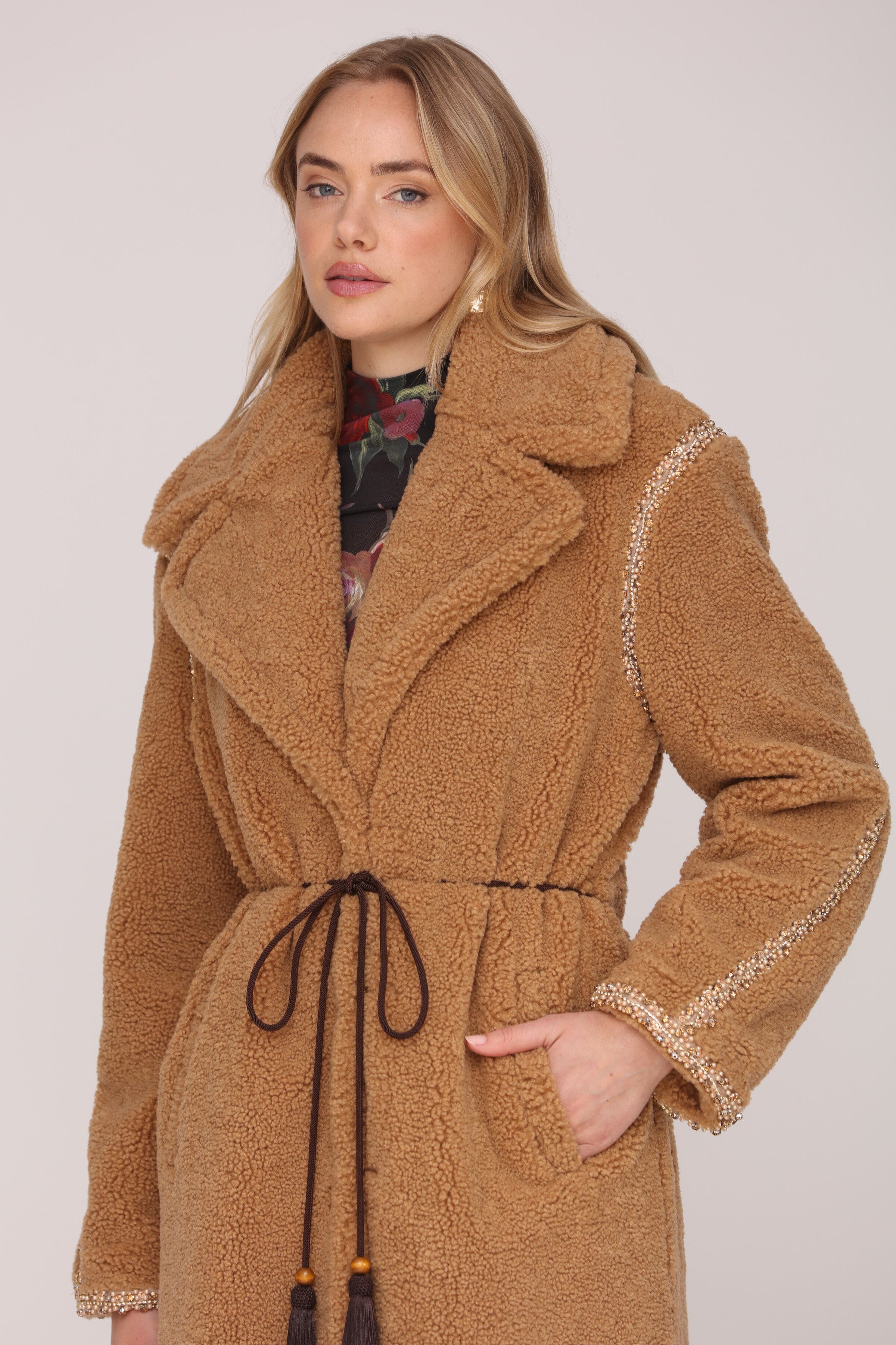 Removable belted camel faux fur maxi coat with side pockets - Shop cute women’s long coats and outerwear by Avec Les Filles