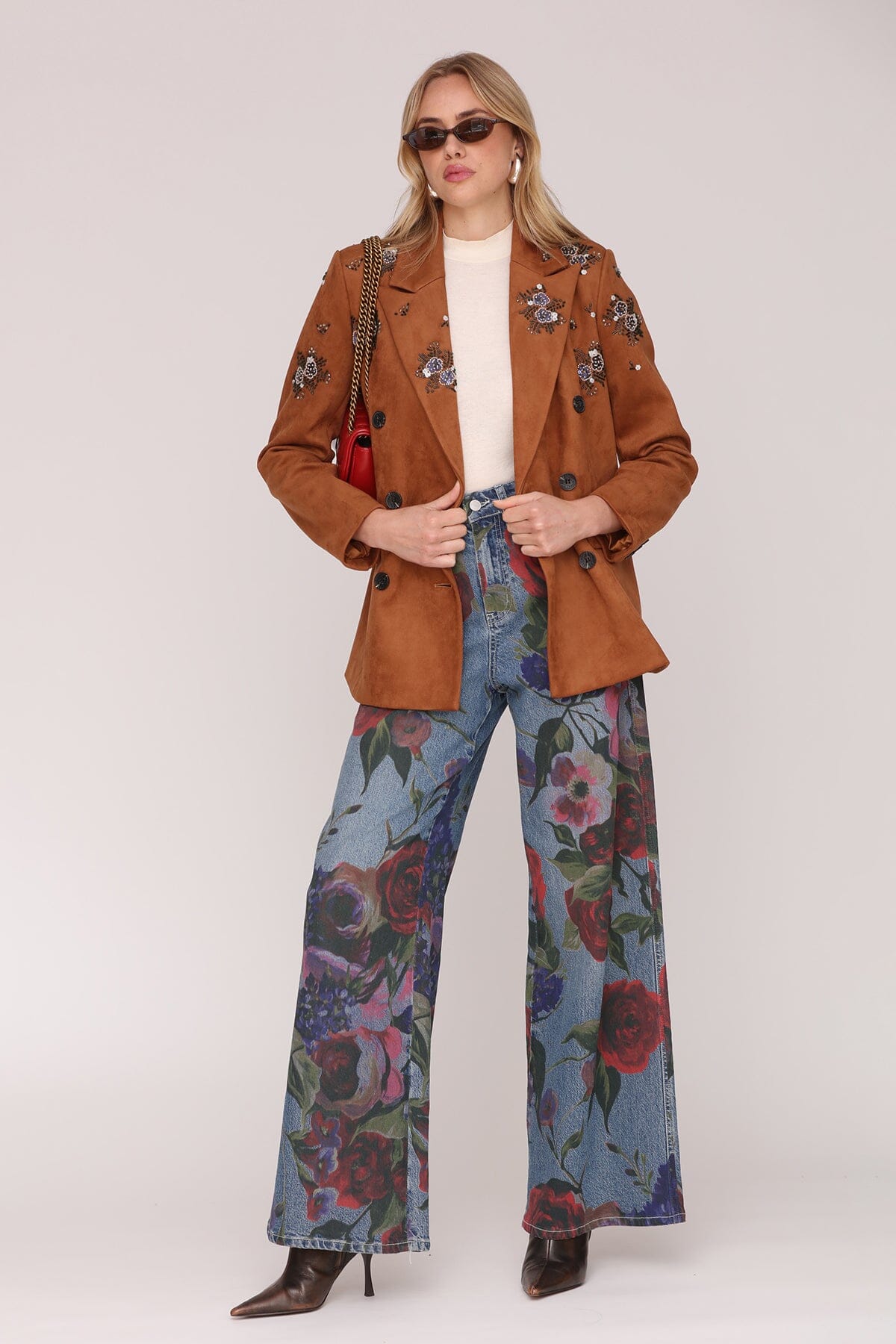 Floral Print Wide Leg Jeans Pants Avec Les Filles 