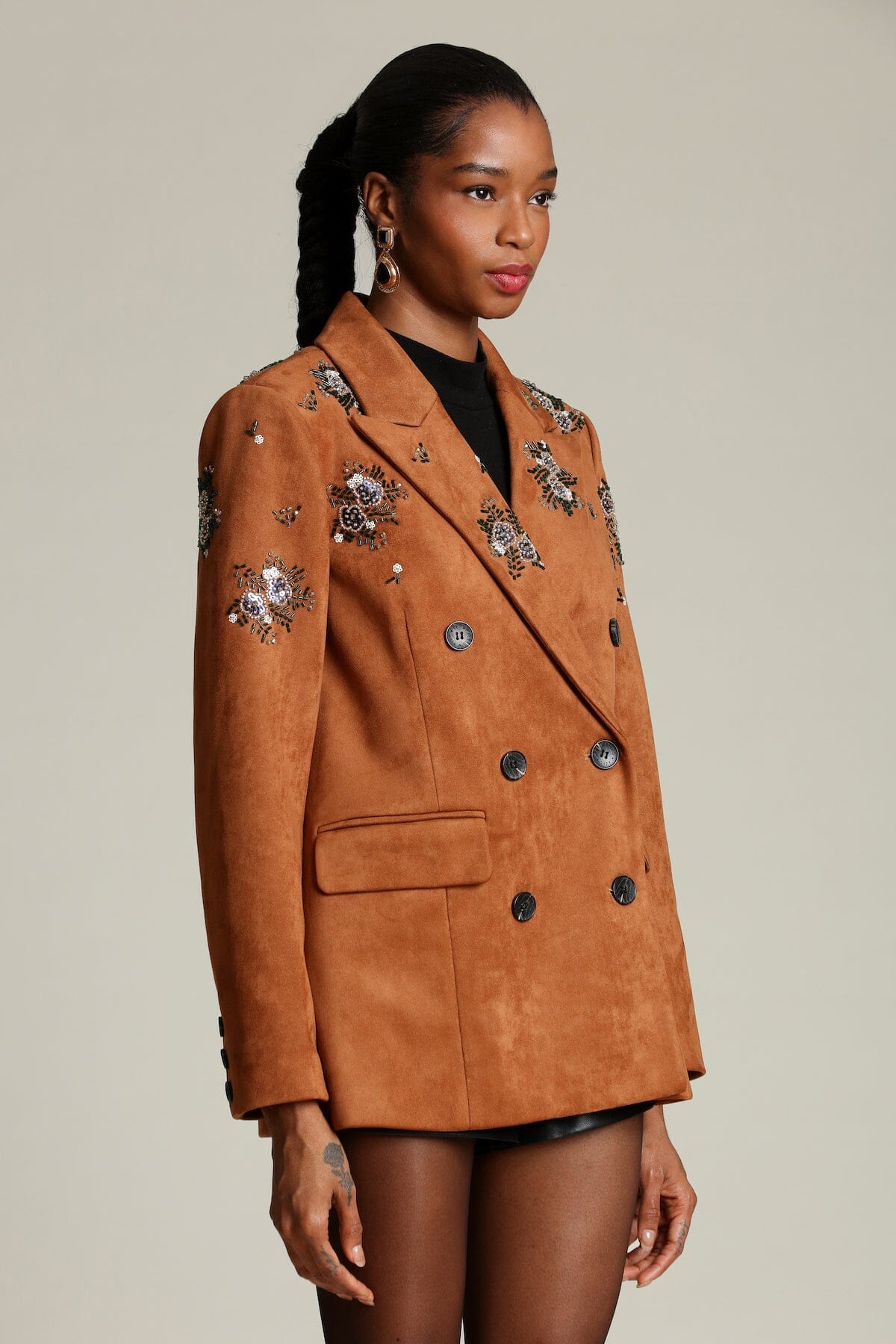 Embellished Faux Suede Blazer Coats & Jackets Avec Les Filles 
