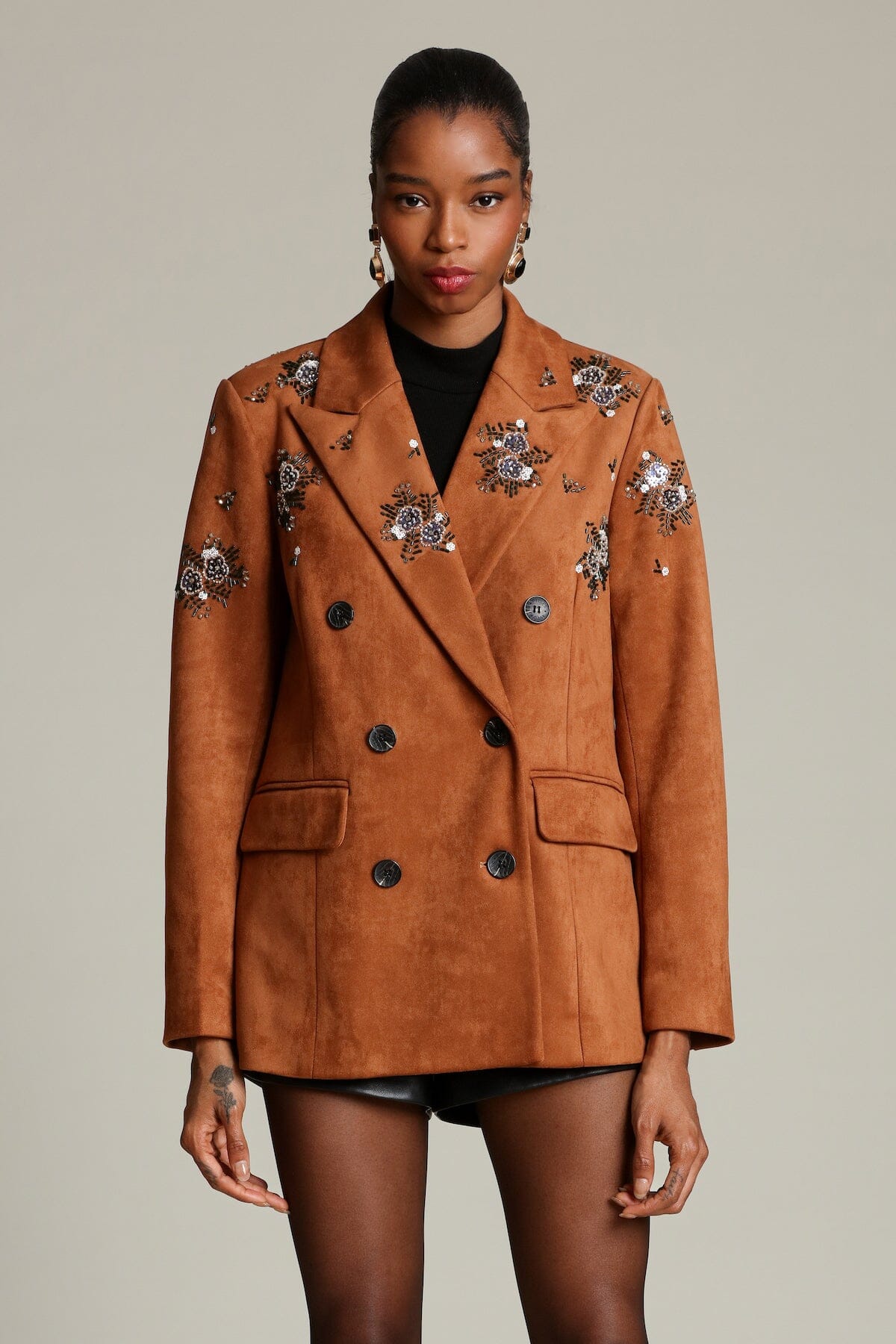 Embellished Faux Suede Blazer Coats & Jackets Avec Les Filles 