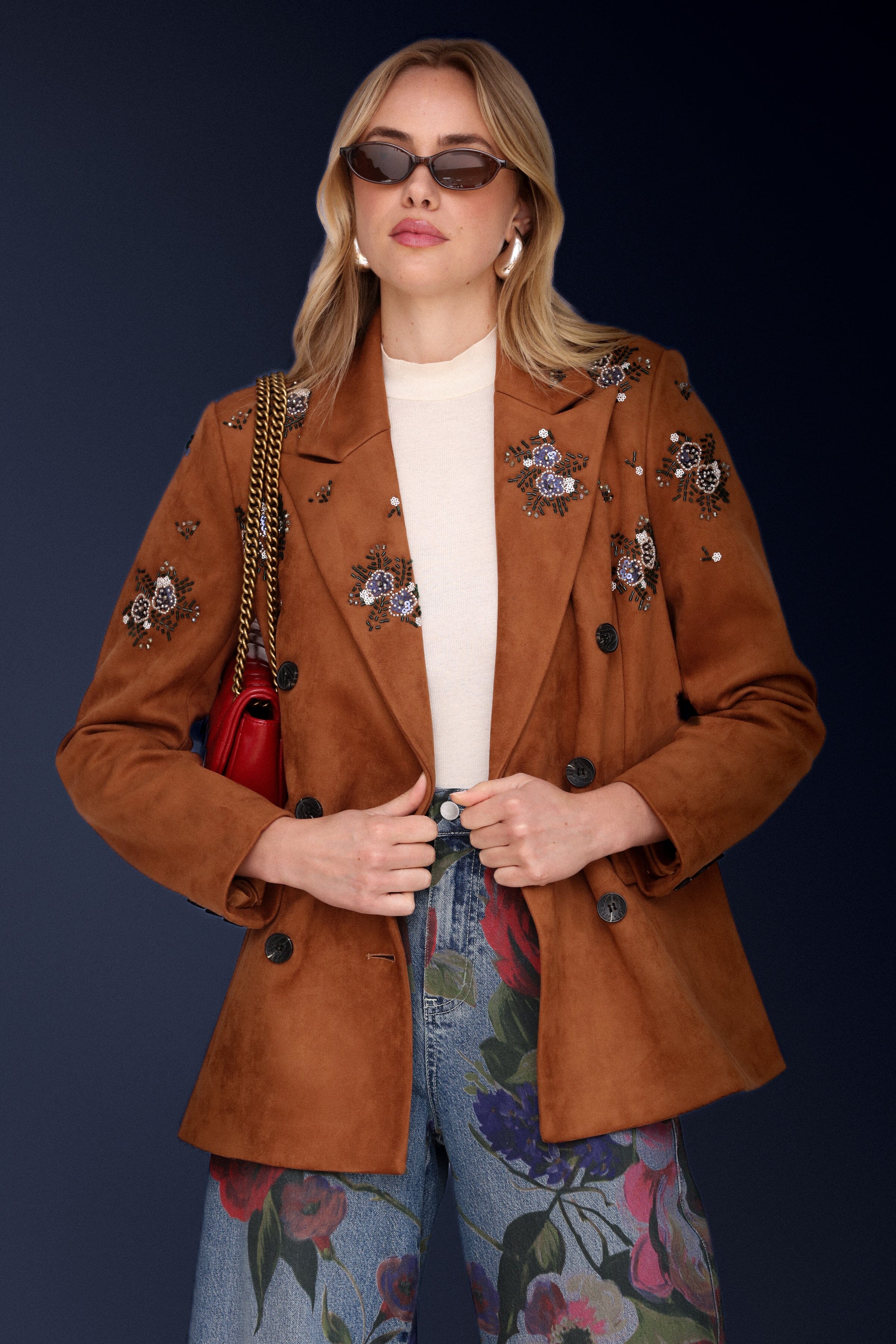 Embellished Faux Suede Blazer Coats & Jackets Avec Les Filles 