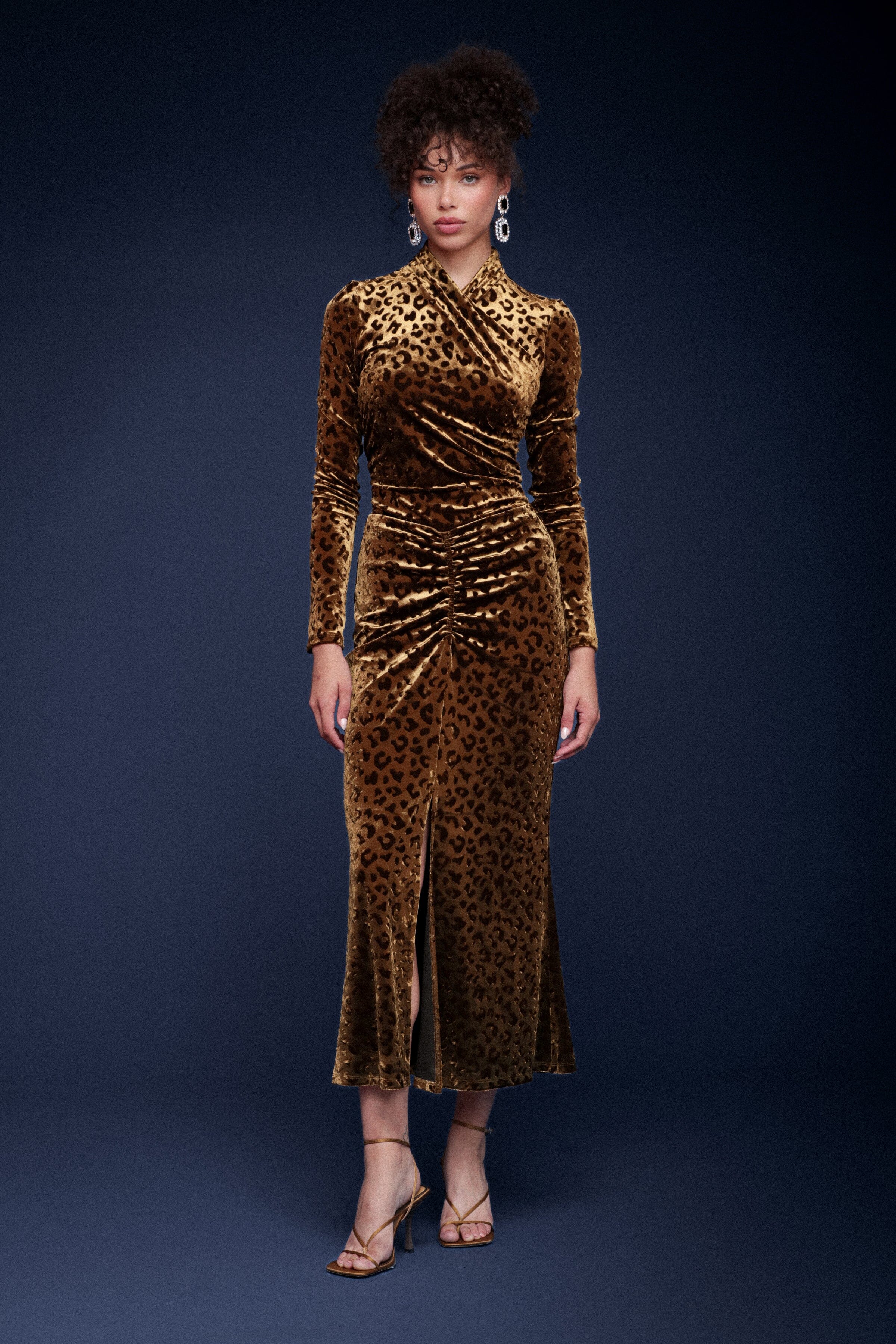 Leopard Velvet Ruched Midi Skirt Skirts Avec Les Filles 