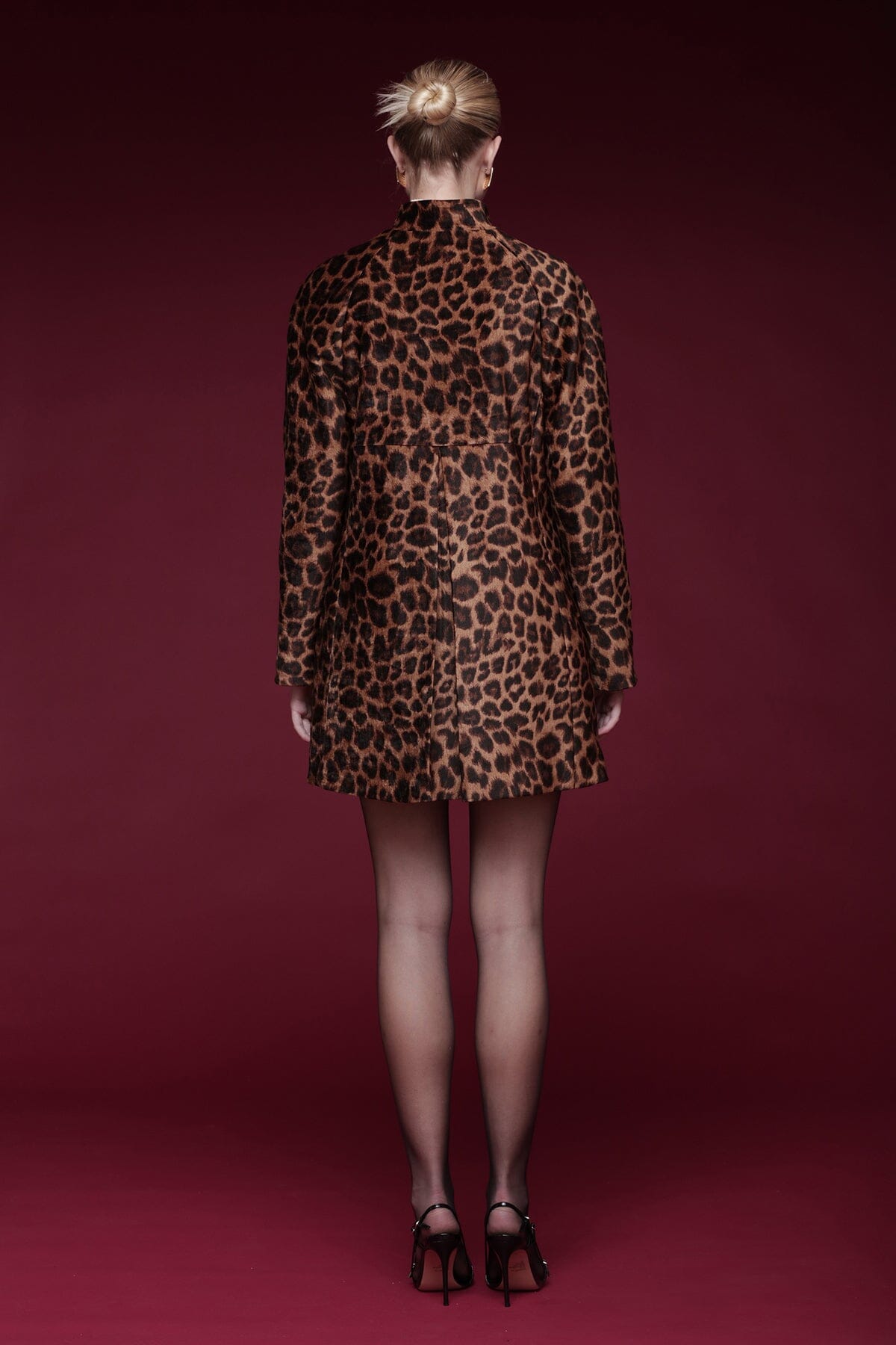 Bow-front leopard print topper coat with raglan sleeves and welt side pockets - Shop designer women's coats by Avec Les Filles