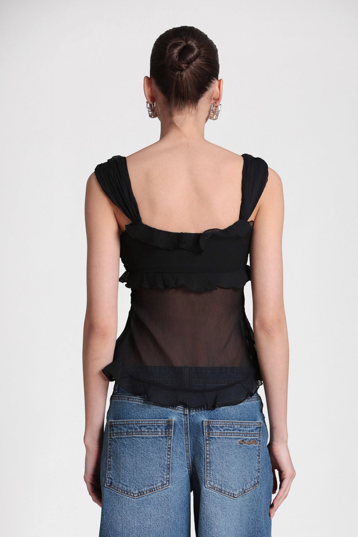 Contrast Bow Ruffle Chiffon Top Shirts & Tops Avec Les Filles 