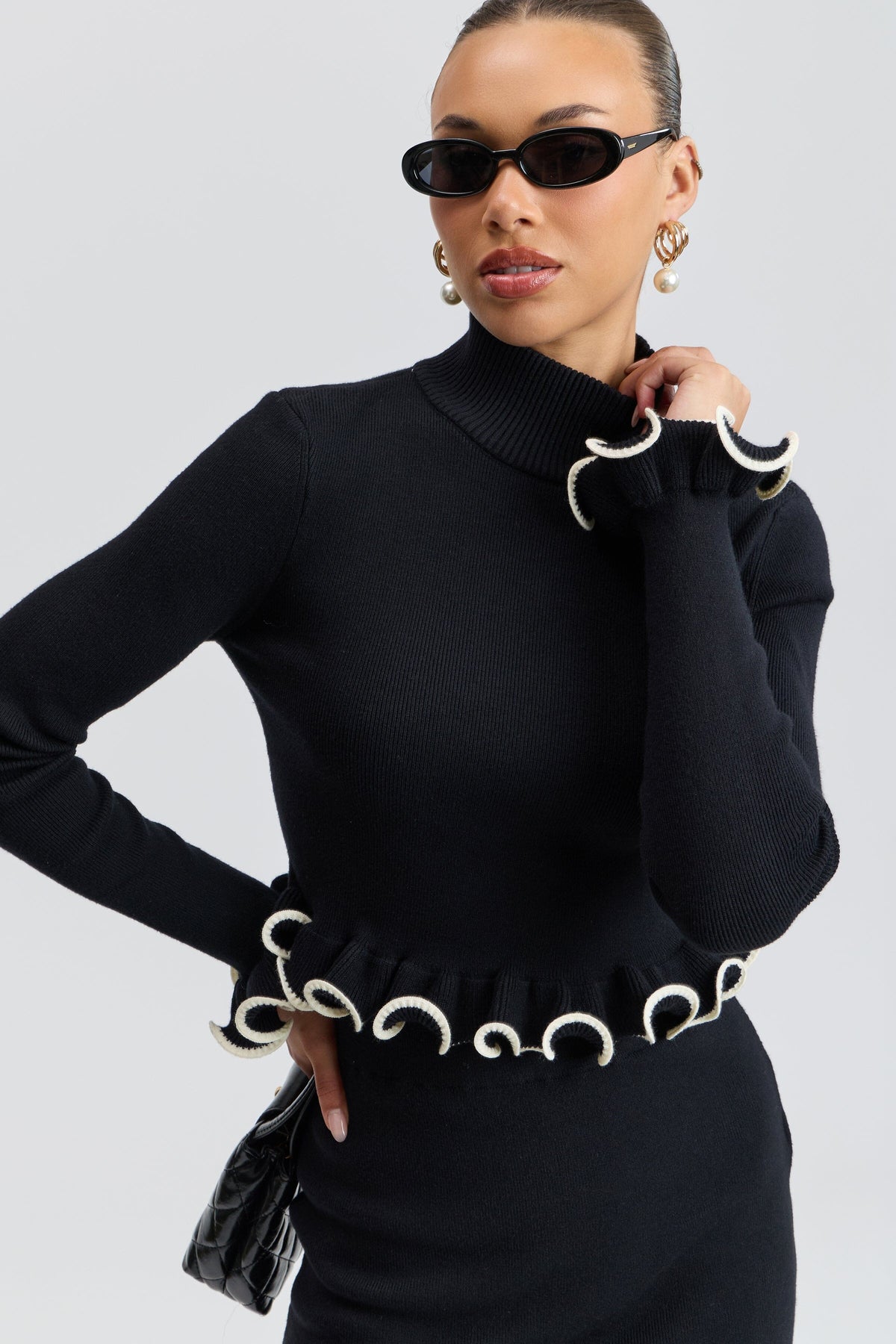 Ruffle Trim Cropped Mock Neck Sweater Sweater Avec Les Filles 
