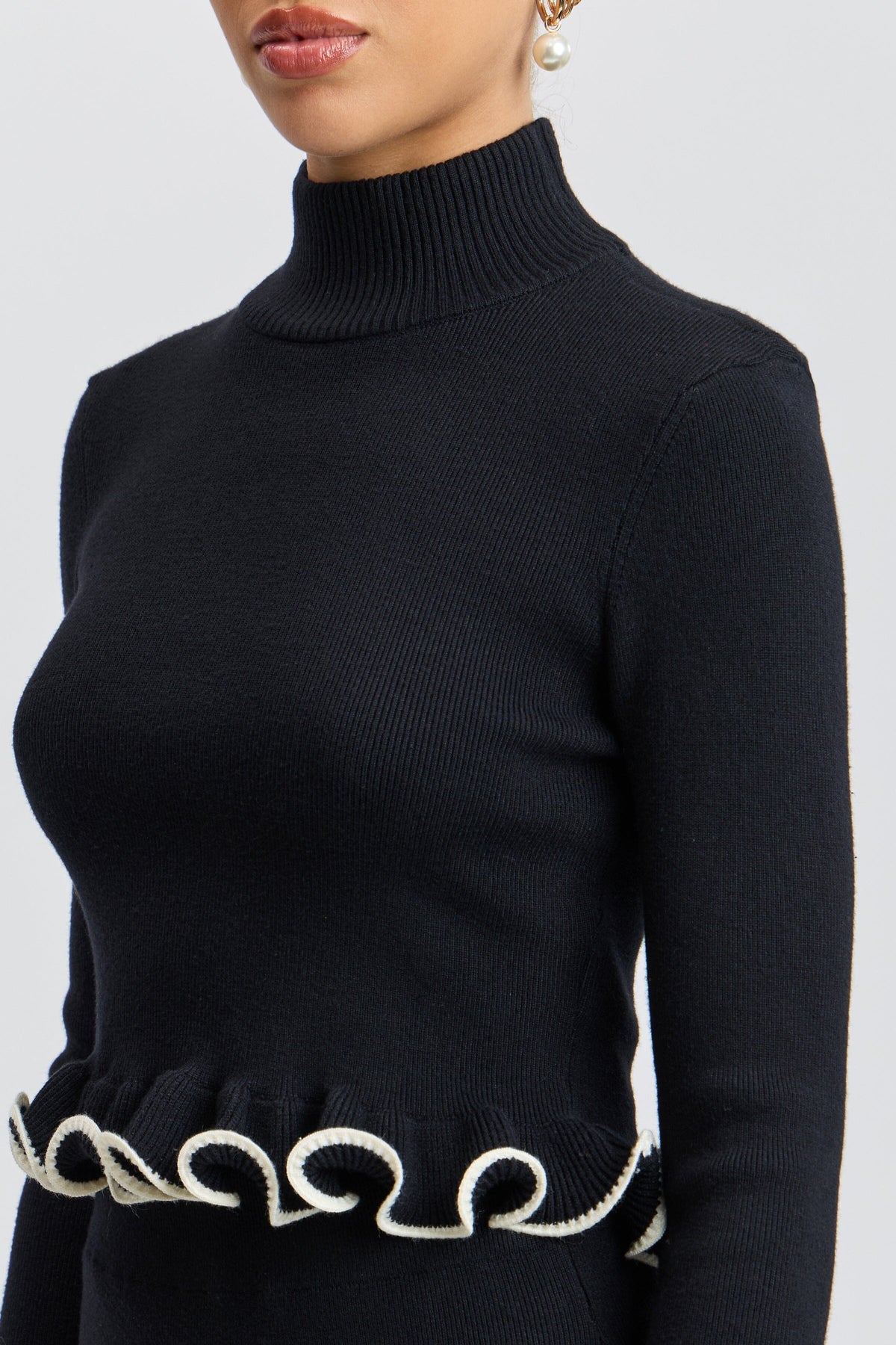 Ruffle Trim Cropped Mock Neck Sweater Sweater Avec Les Filles 