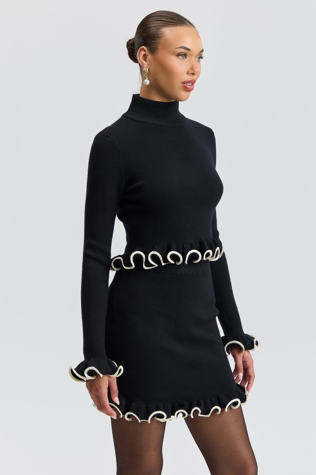 Ruffle Trim Cropped Mock Neck Sweater Sweater Avec Les Filles 