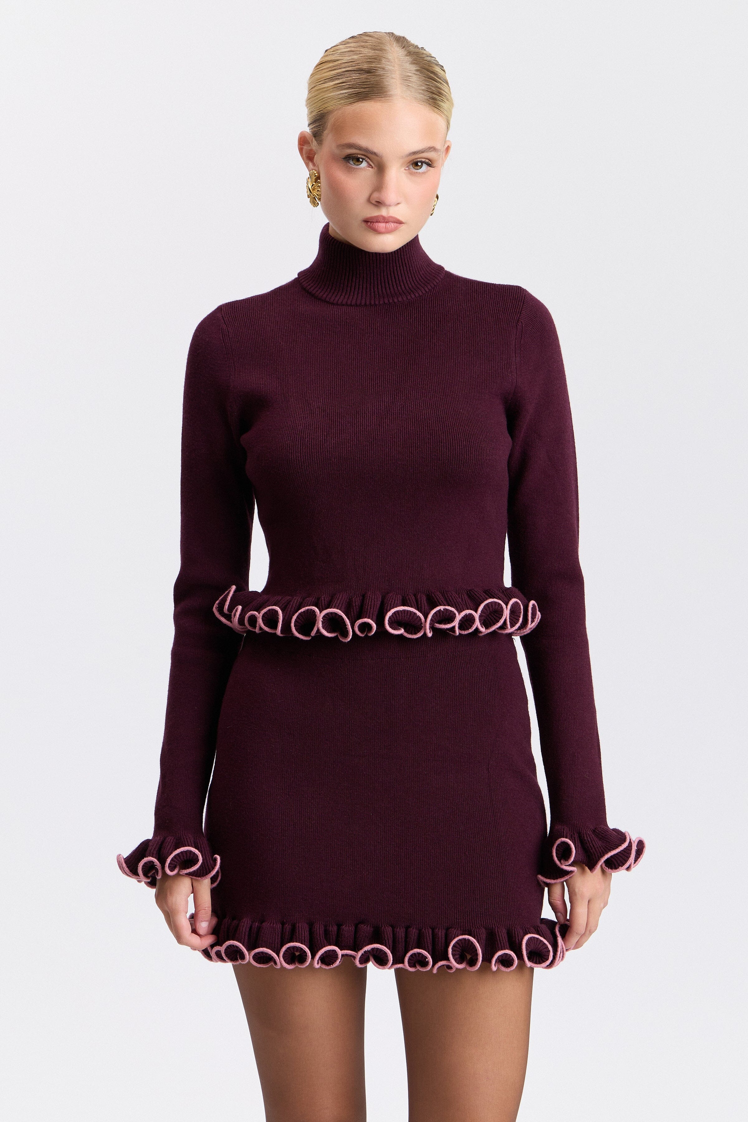 Cropped womens ruffle sweater with mockneck and long sleeves - Shop cute sweaters by Avec Les Filles.
