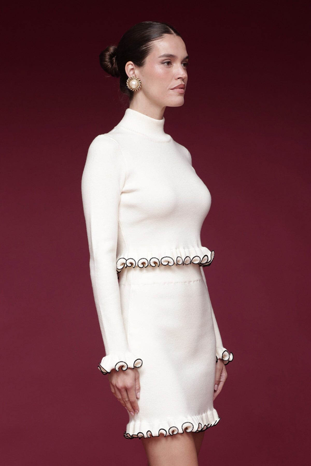 Ruffle Trim Cropped Turtleneck Sweater Shirts & Tops Avec Les Filles 