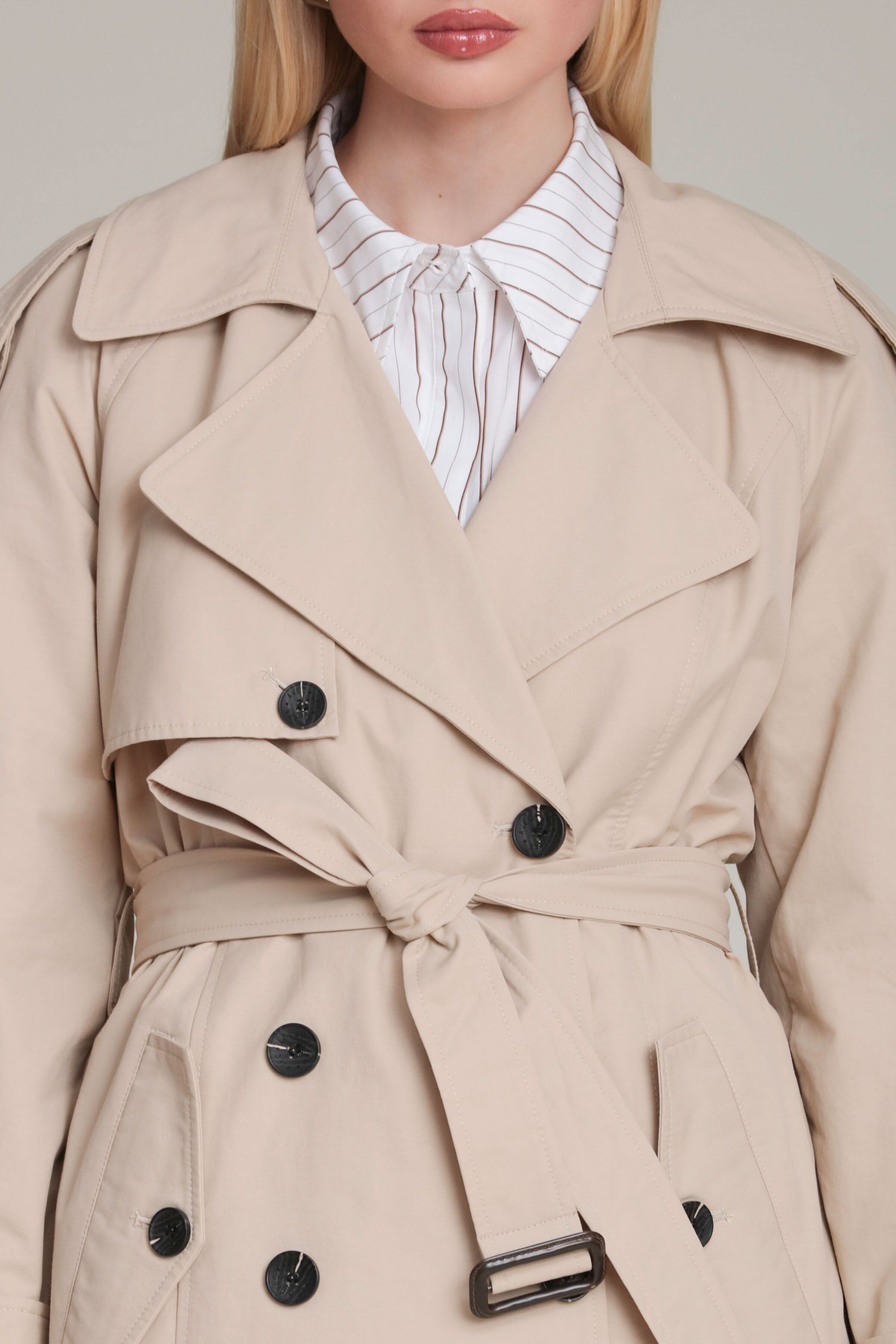 Cotton nylon double-breasted front beige maxi trench coat with long sleeves and adjustable buckle cuffs - Shop women's maxi trench coats by Avec Les Filles