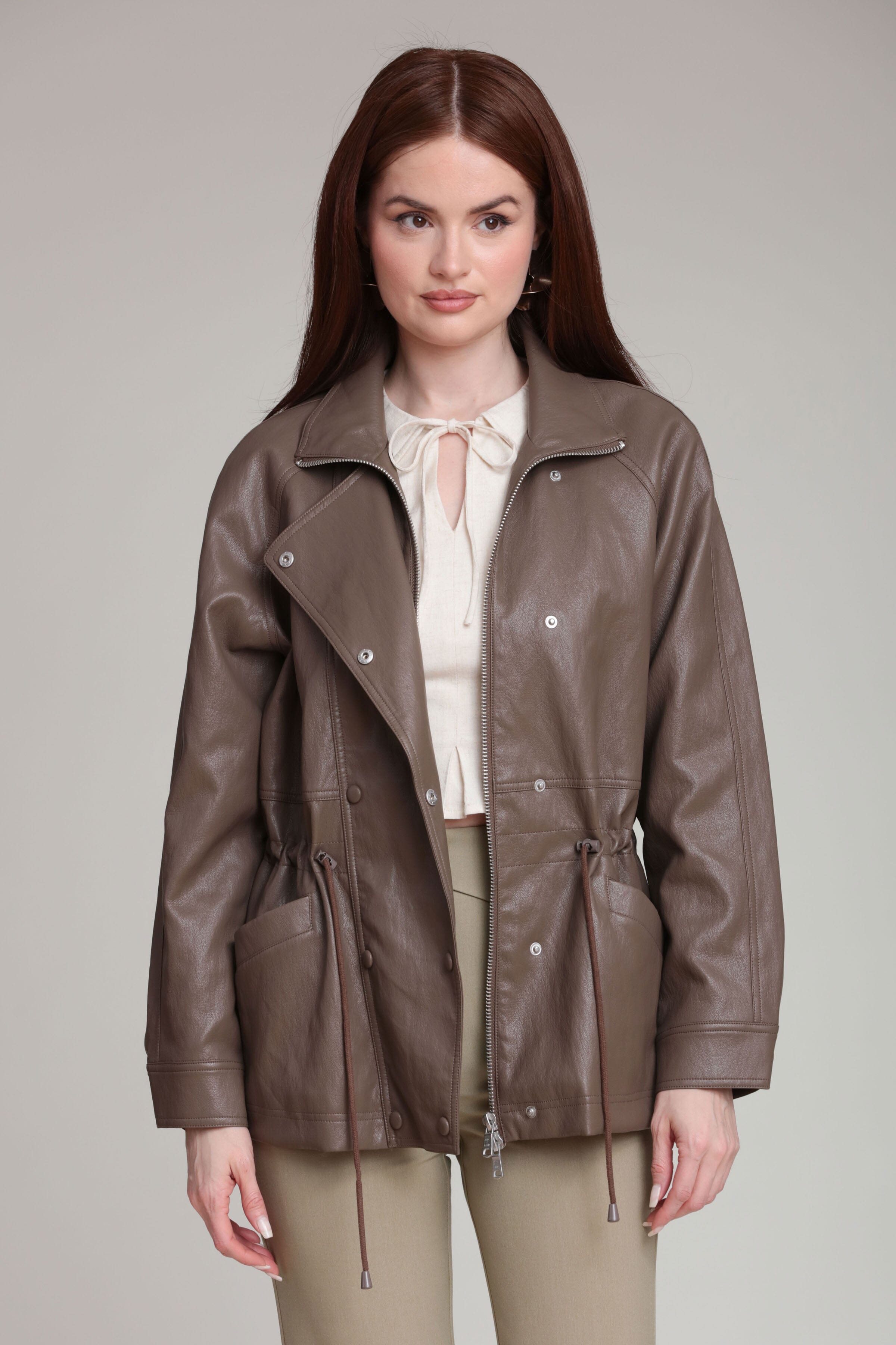 Dark brown faux leather anorak jacket - Shop women's cute parka jackets by Avec Les Filles