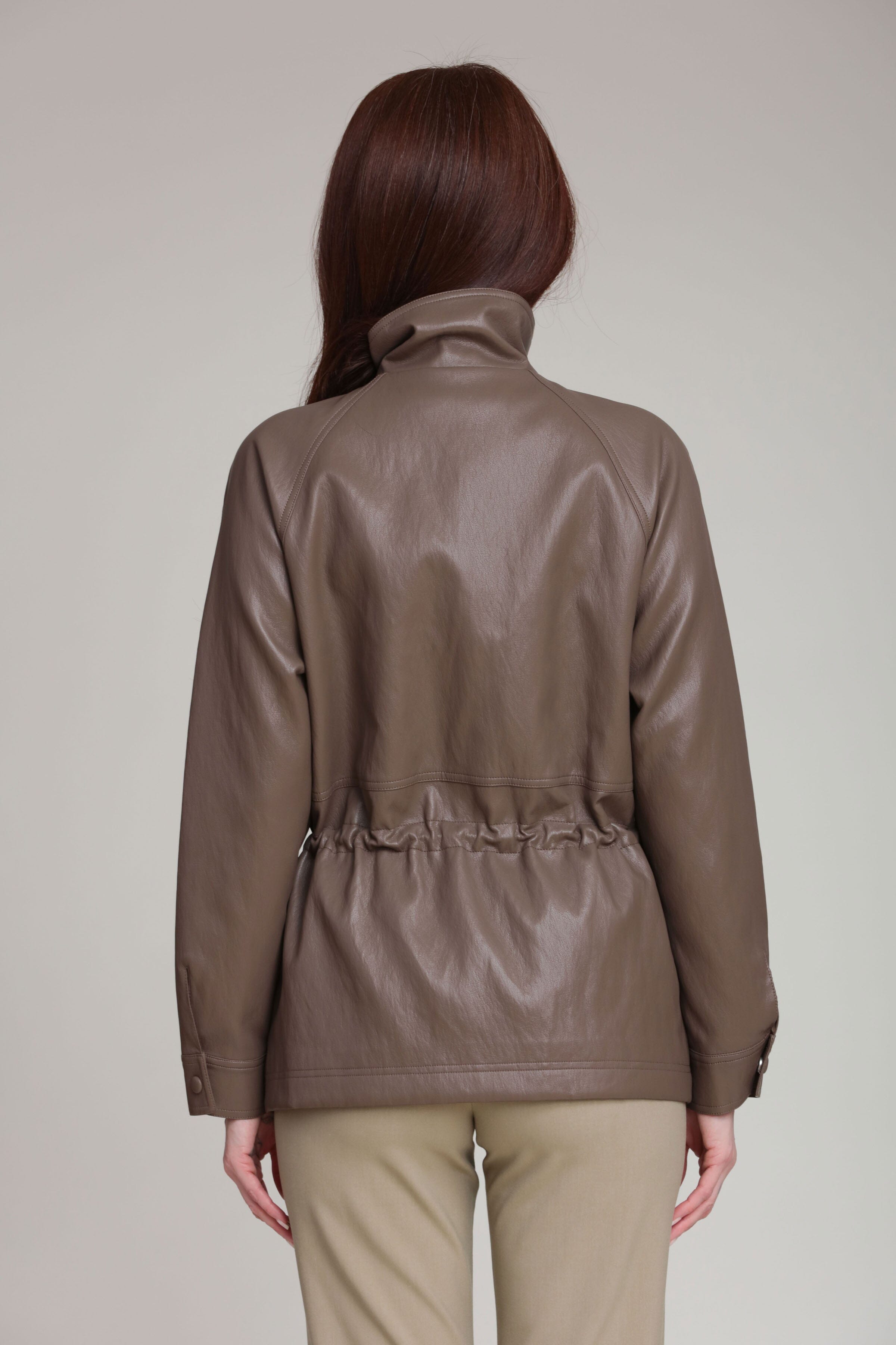 Dark brown faux leather women's anorak jacket with a drawstring by Avec Les Filles