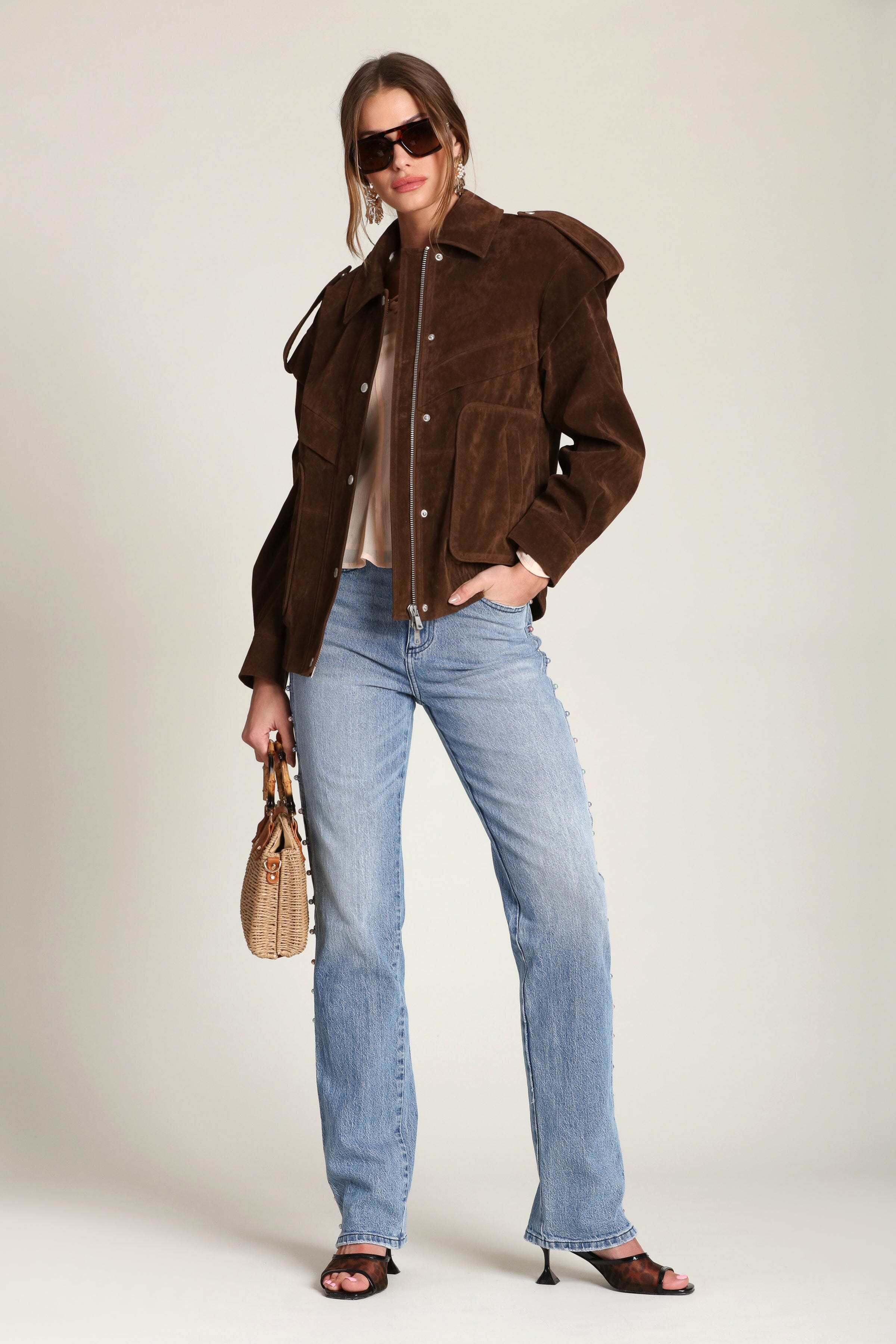 Faux suede layered brown bomber jacket -Women's coats & bomber jackets by Avec Les Filles