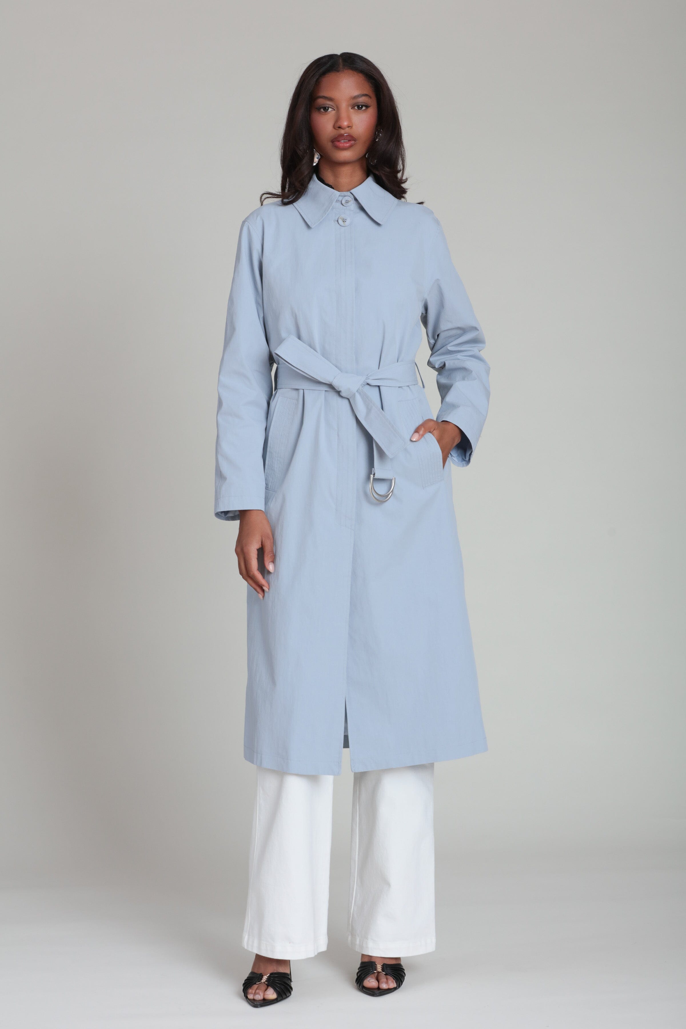 Minimalist Cotton Nylon Trench Coat Coats & Jackets Avec Les Filles Sky XS 