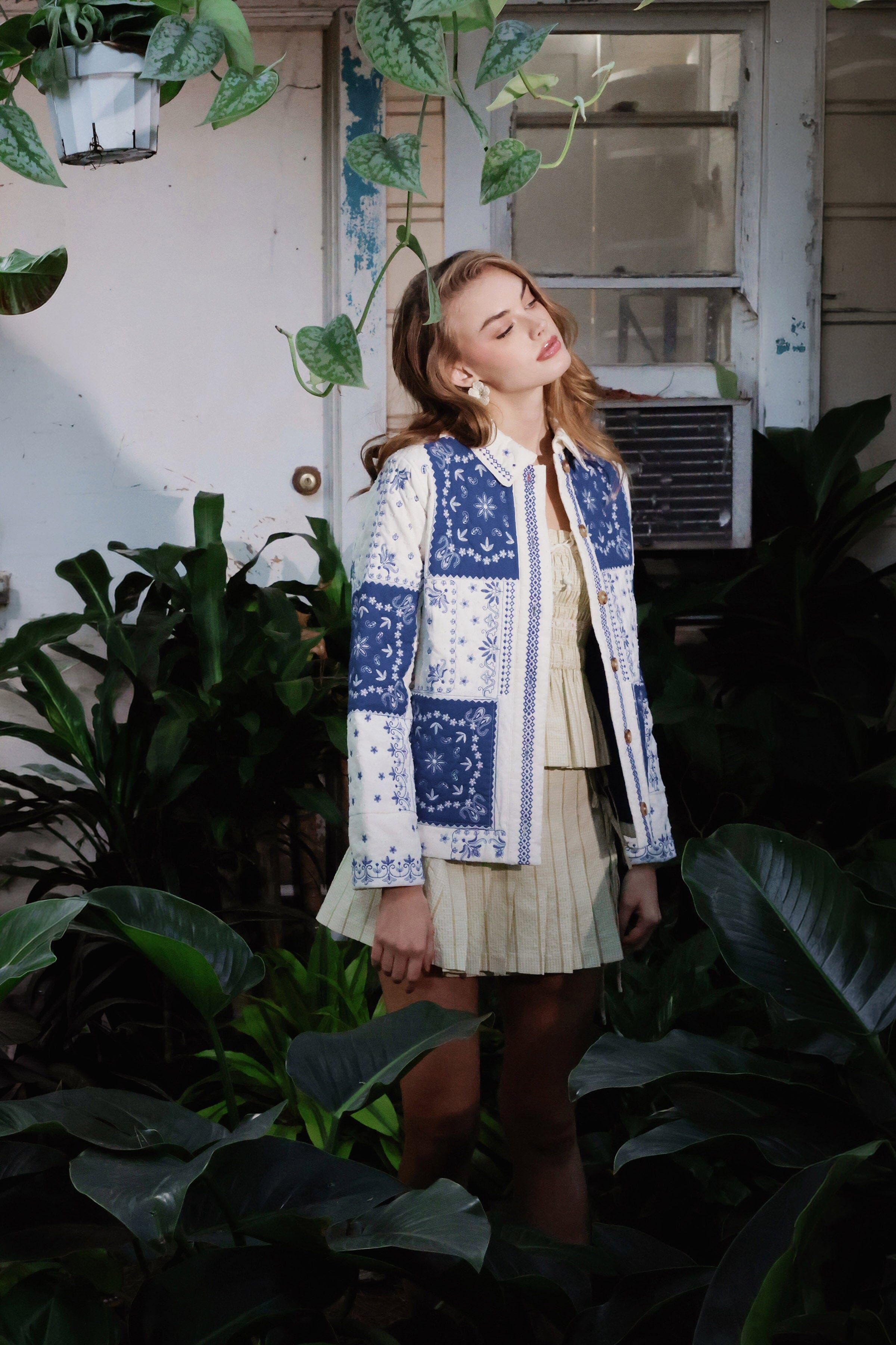 Bandana quilted patchwork white and blue jacket, a mix of bandana-inspired prints and cotton quilting by Avec Les Filles
