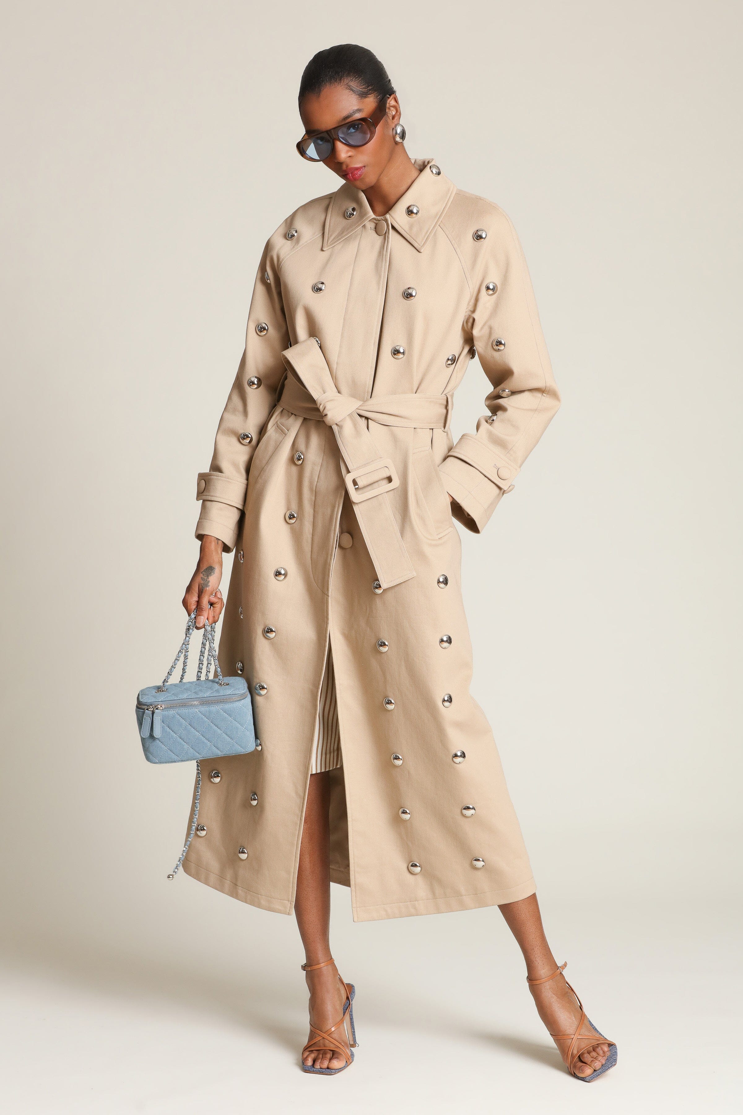 Cotton beige maxi trench coat with belt - Shop women's long trench coats by Avec Les Filles