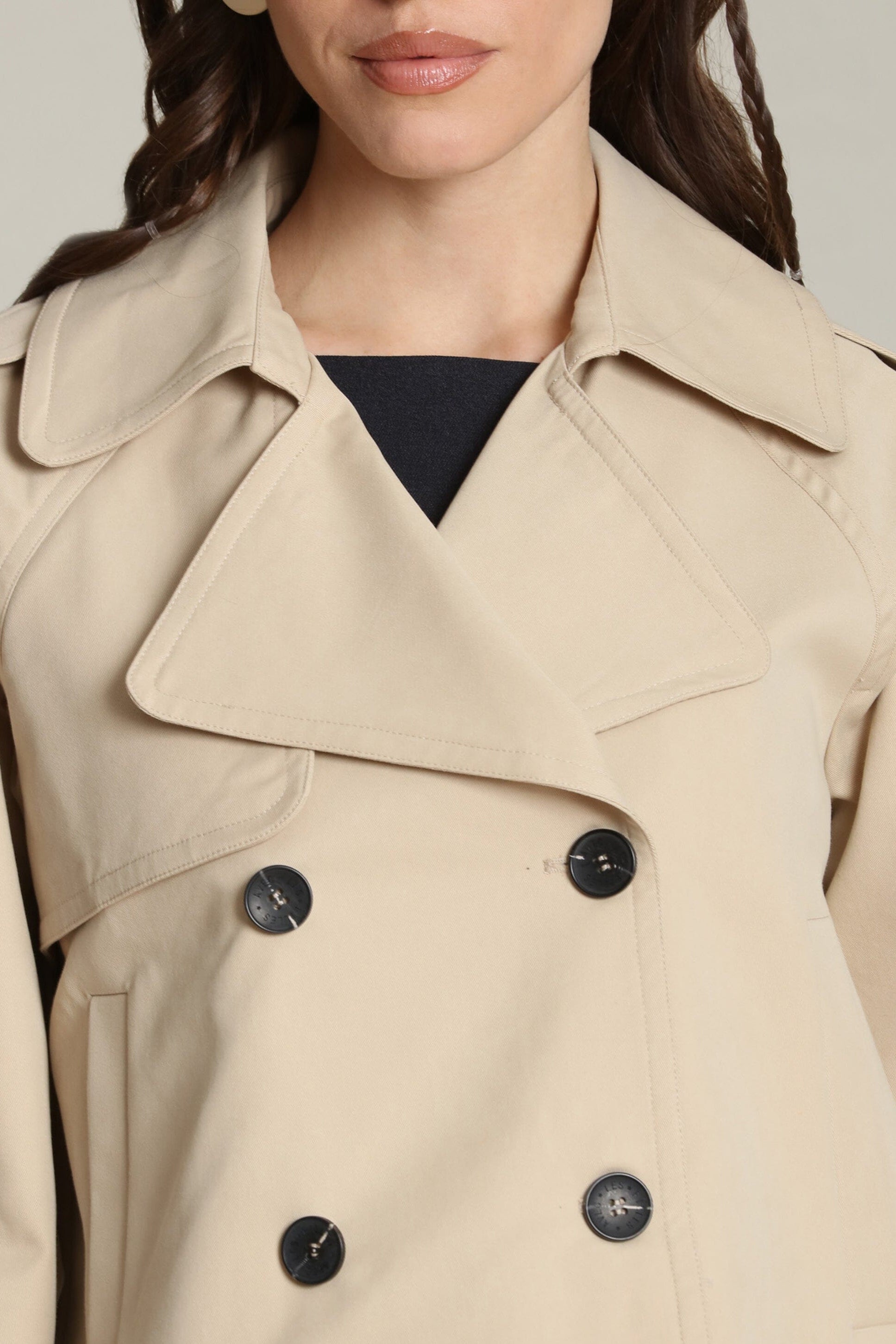 Cotton-blend cropped double-breasted beige trench coat - Shop women’s trench coats & jackets by Avec Les Filles