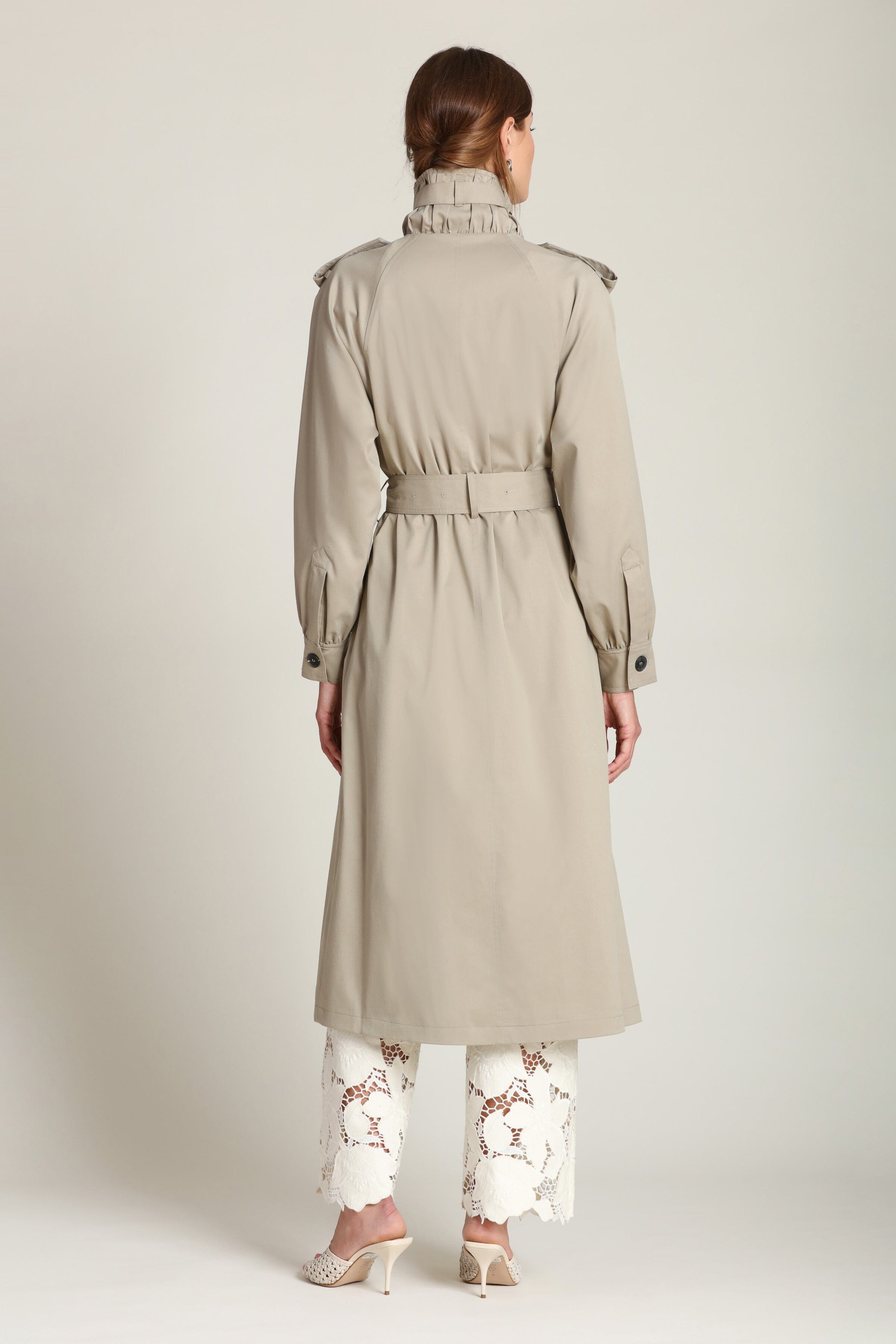 Cotton-blend utility button-front trench coat with a removable self-tie belt and raglan sleeves by Avec Les Filles