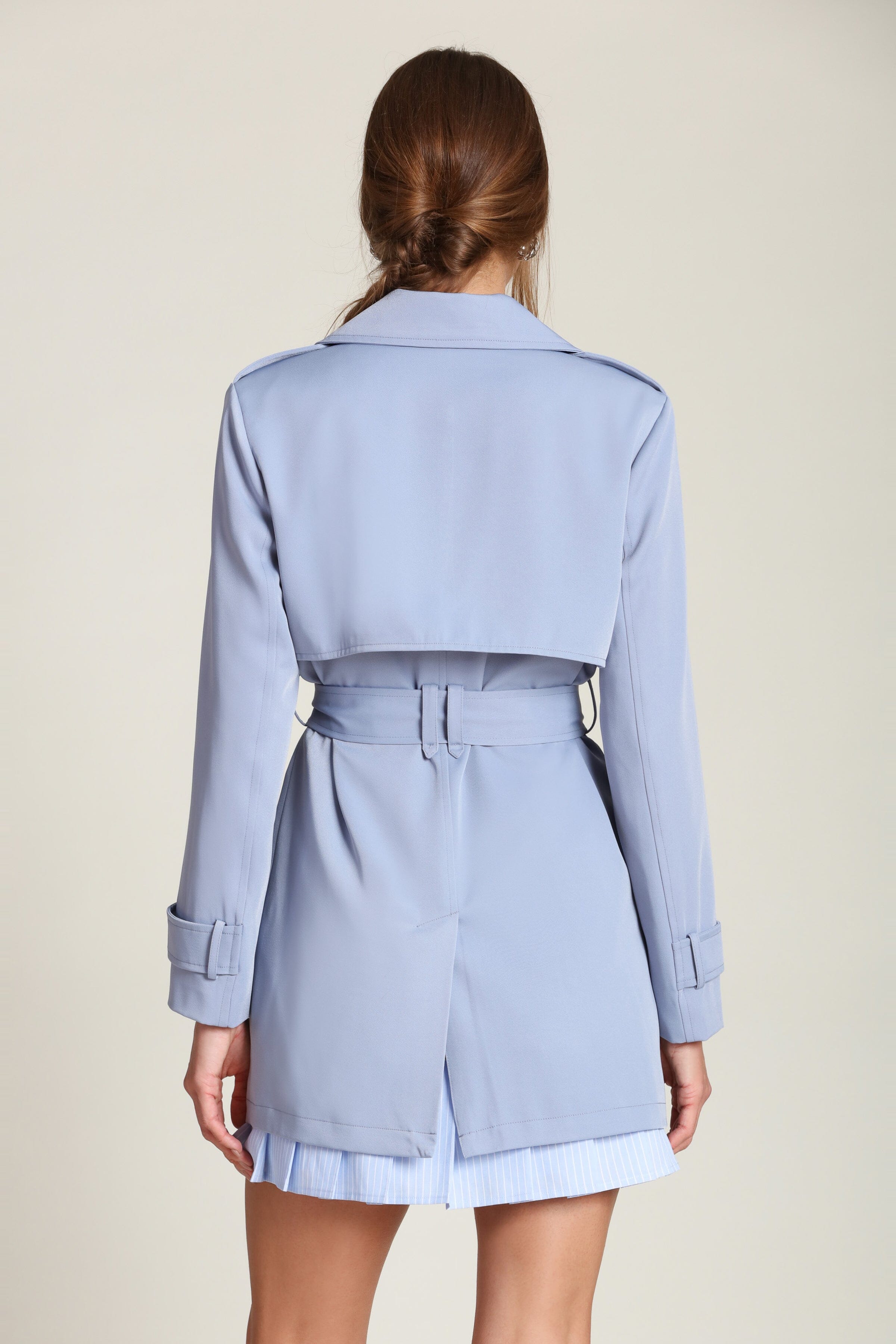 Blue Bell double-breasted front trench coat with an adjustable self-tie belt and long sleeves - Shop designer women's trench coats by Avec Les Filles