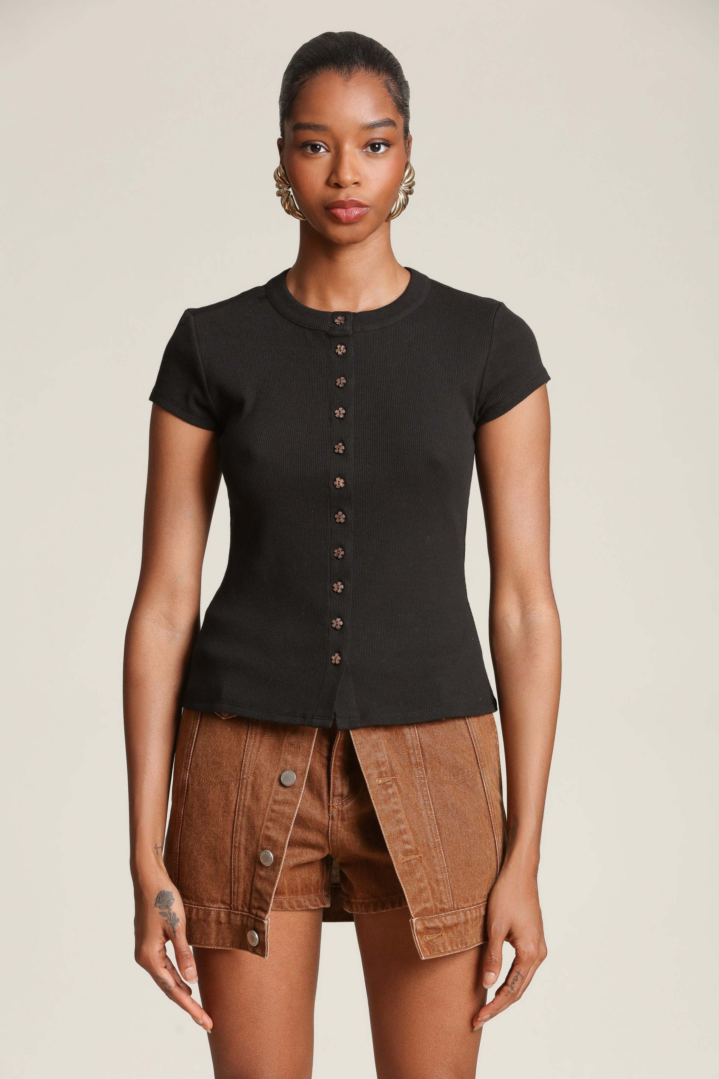 Flower Button Cotton T-Shirt Shirts & Tops Avec Les Filles 