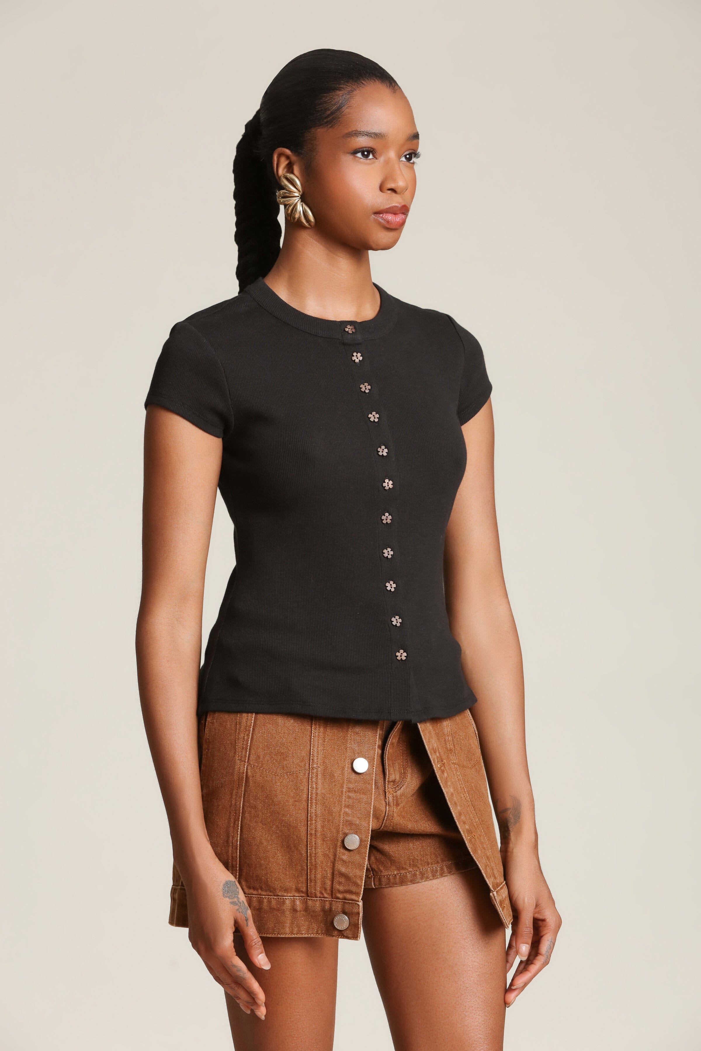 Flower Button Cotton T-Shirt Shirts & Tops Avec Les Filles 