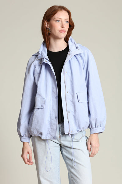 Nylon Balloon Sleeve Blue hooded Jacket