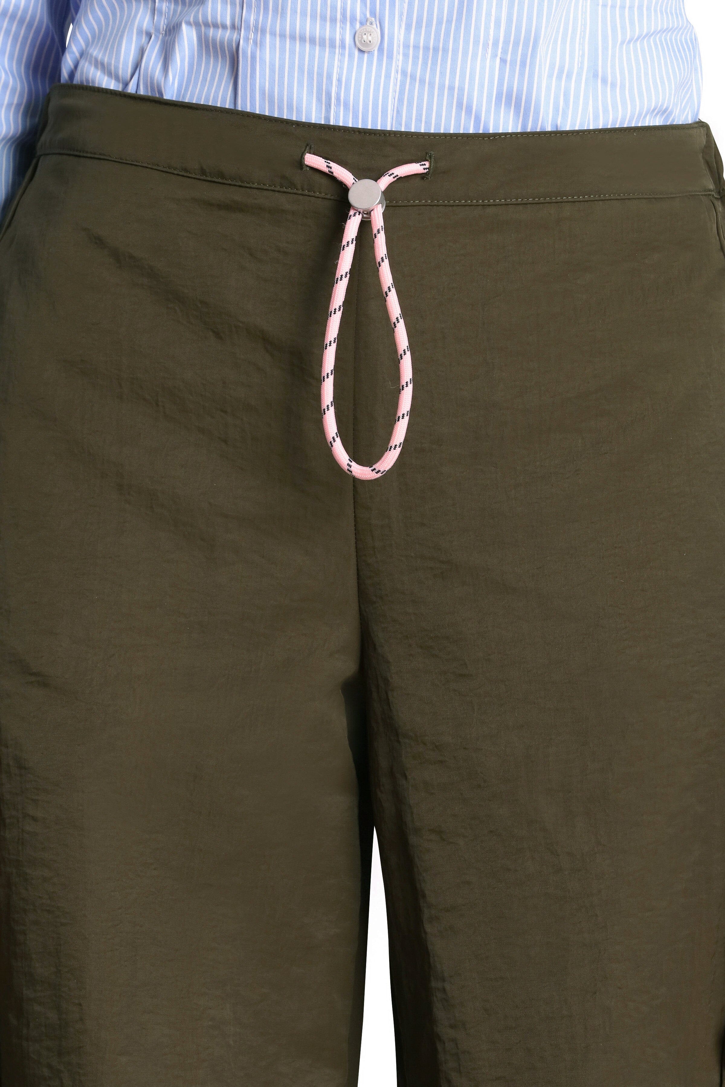 Nylon bungee cord brown joggers pant with adjustable drawcords by Avec Les Filles