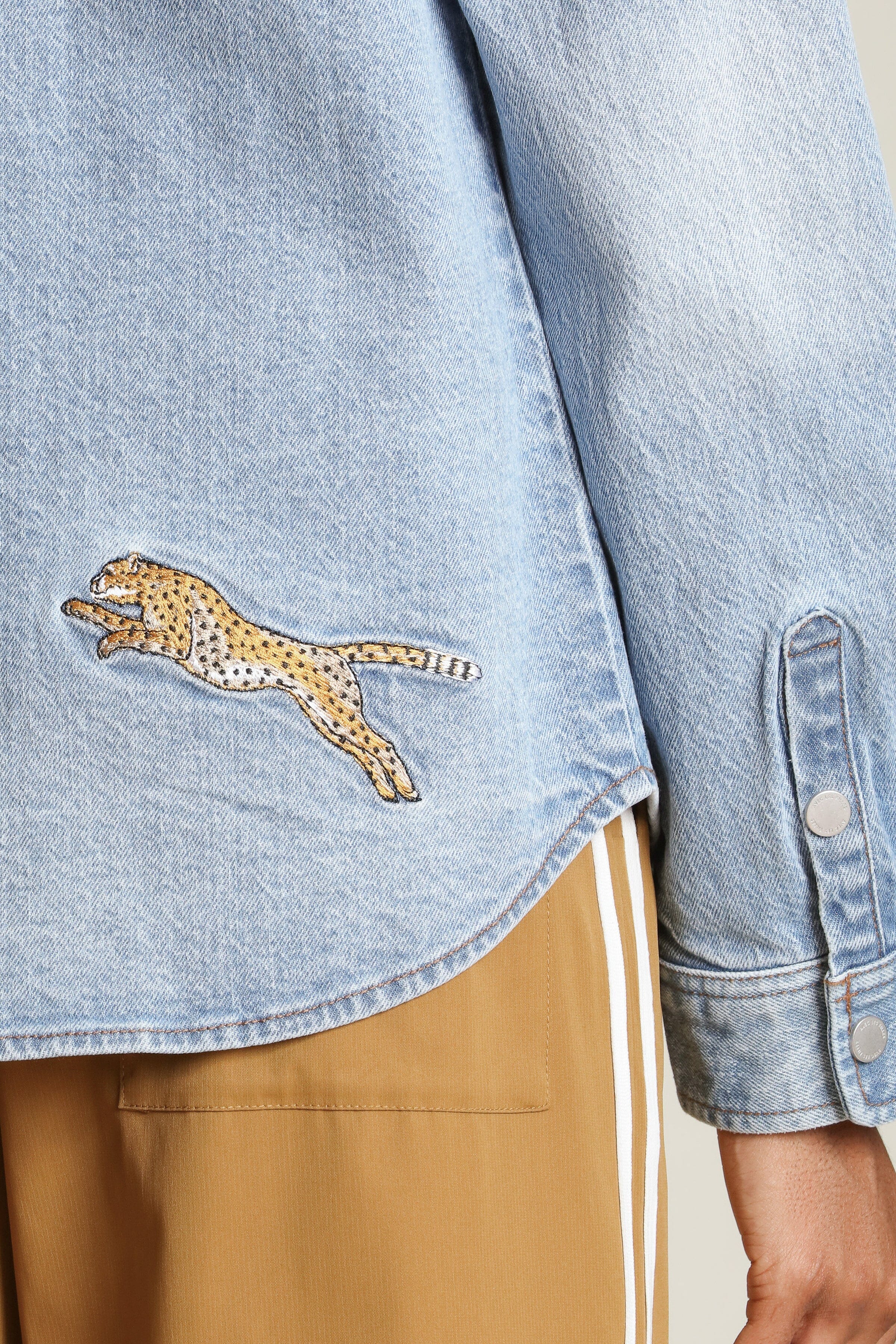 Cheetah Patch Snap-front Blue Denim Shirt