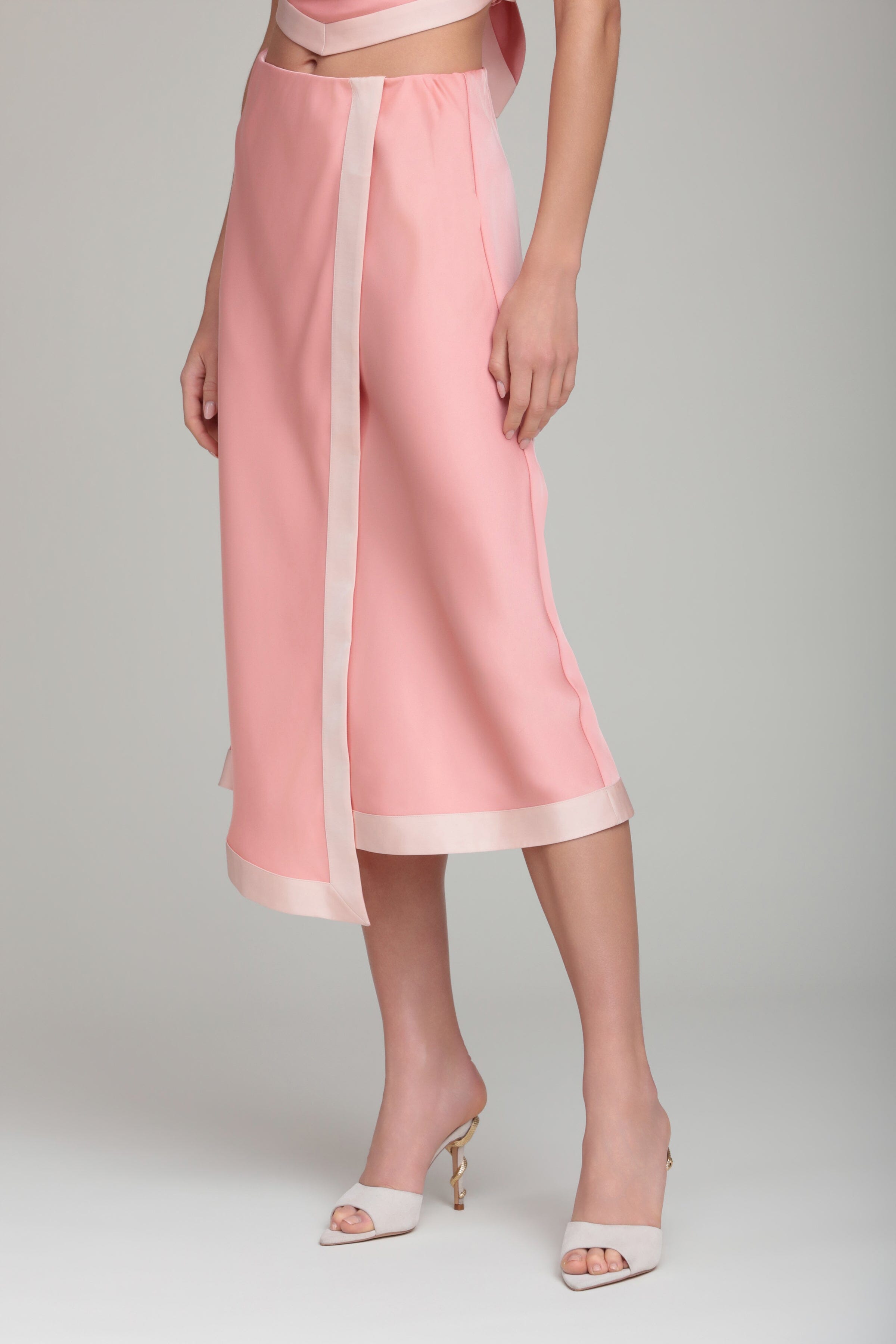 Satin faux wrap pink maxi skirt with an elastic waistband - Shop women's cute long maxi skirts by Avec Les Filles