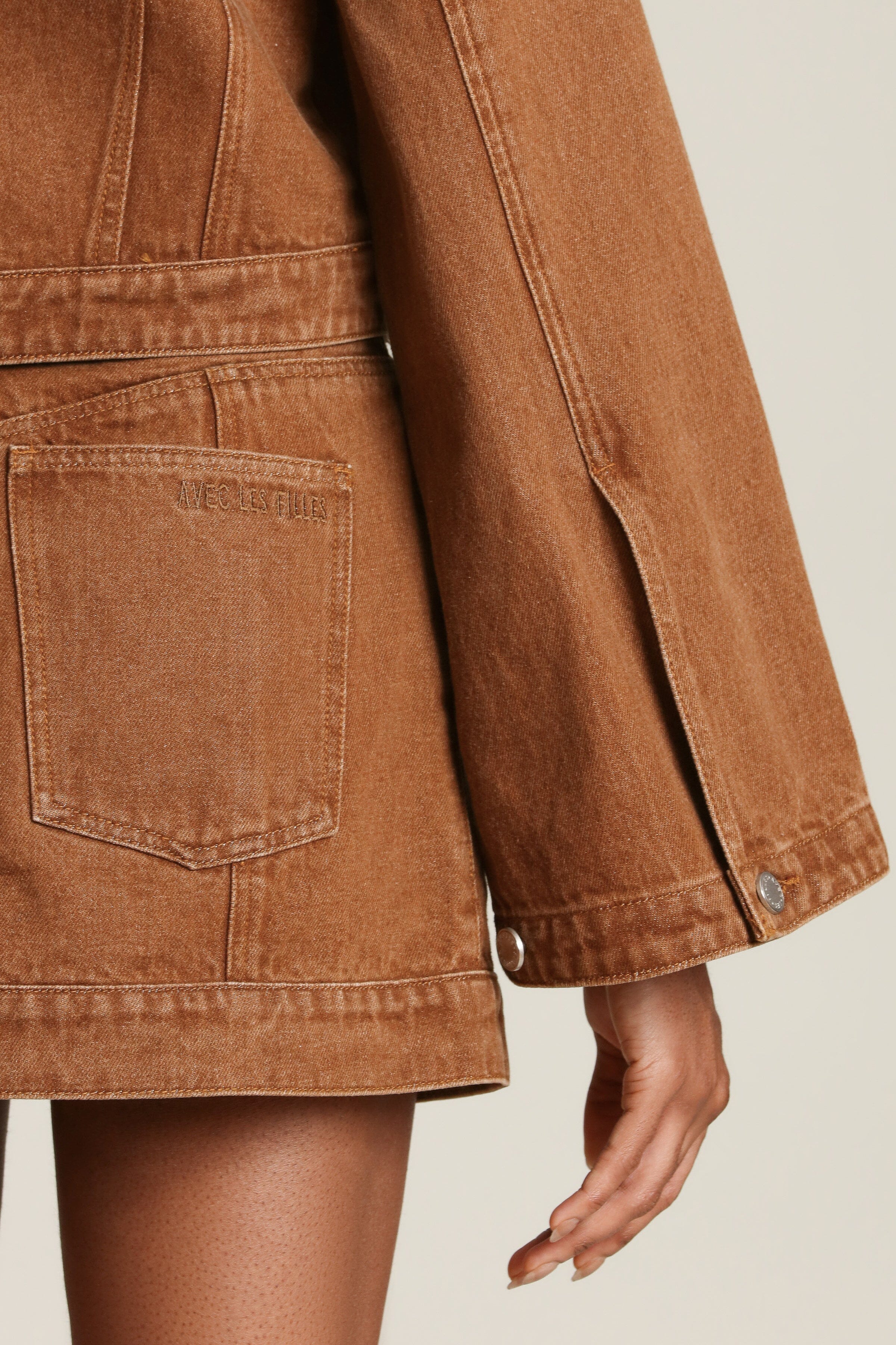 Cropped jacket with dramatic sleeves and polished turnlocks- Shop women’s coats and jackets by Avec Les Filles