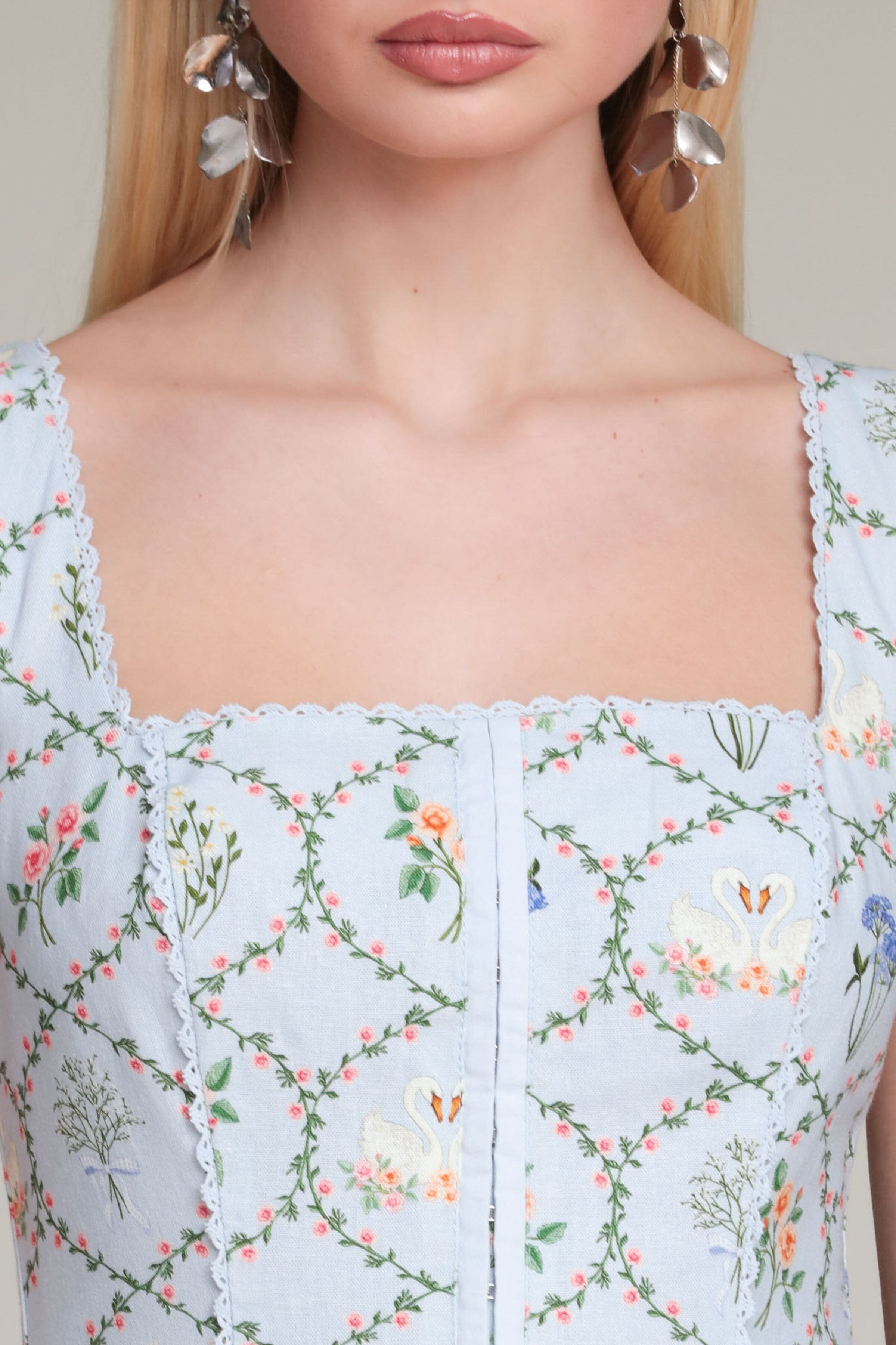 Blue floral square neck midi dress - cute womens elegant midi dresses by Avec Les Filles