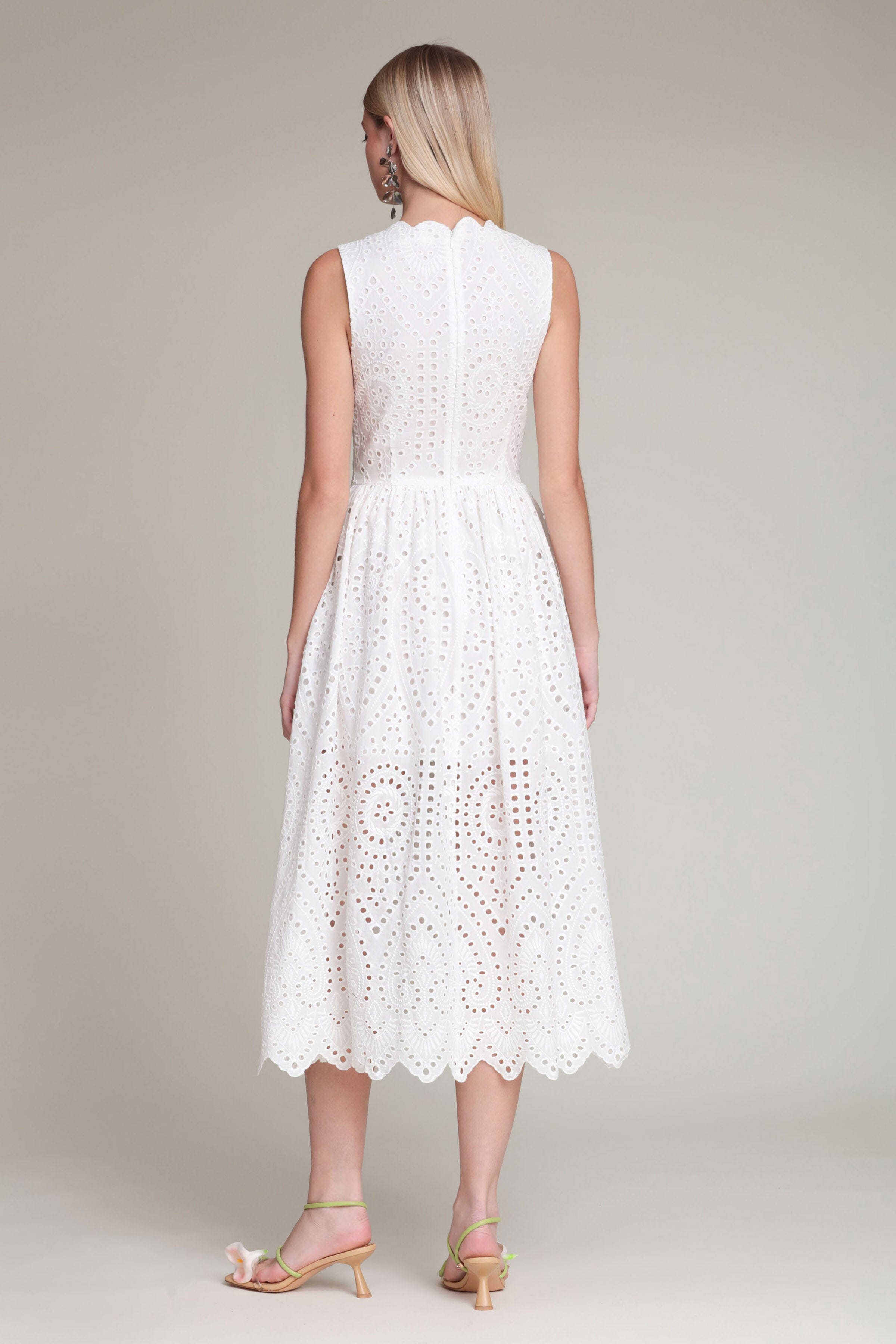 Avec Les Filles Women's Broderie Anglaise Midi Dress - White - Size 8 Avec Les Filles Women's Broderie Anglaise Midi Dress - White - Size 8