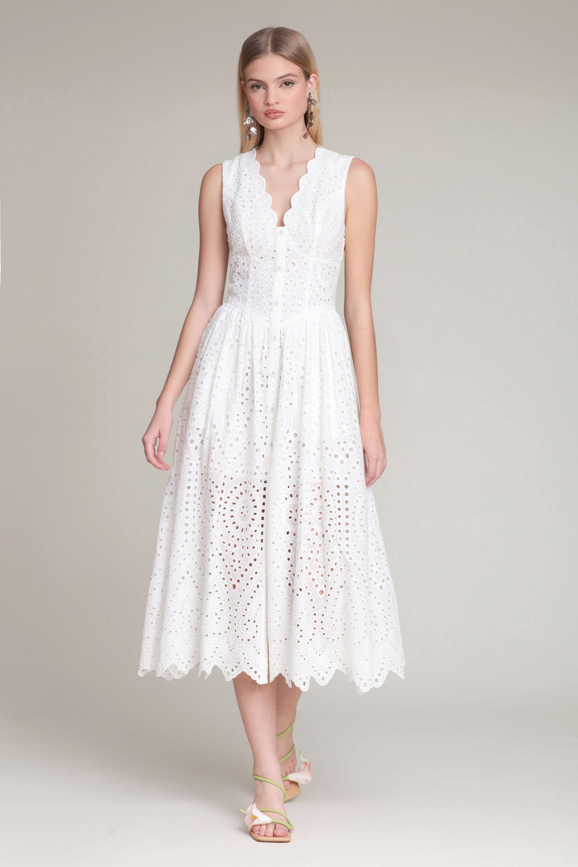 Cotton white cut out midi dress with sleeveless and v-neck - Shop elegant midi dresses by Avec Les Filles