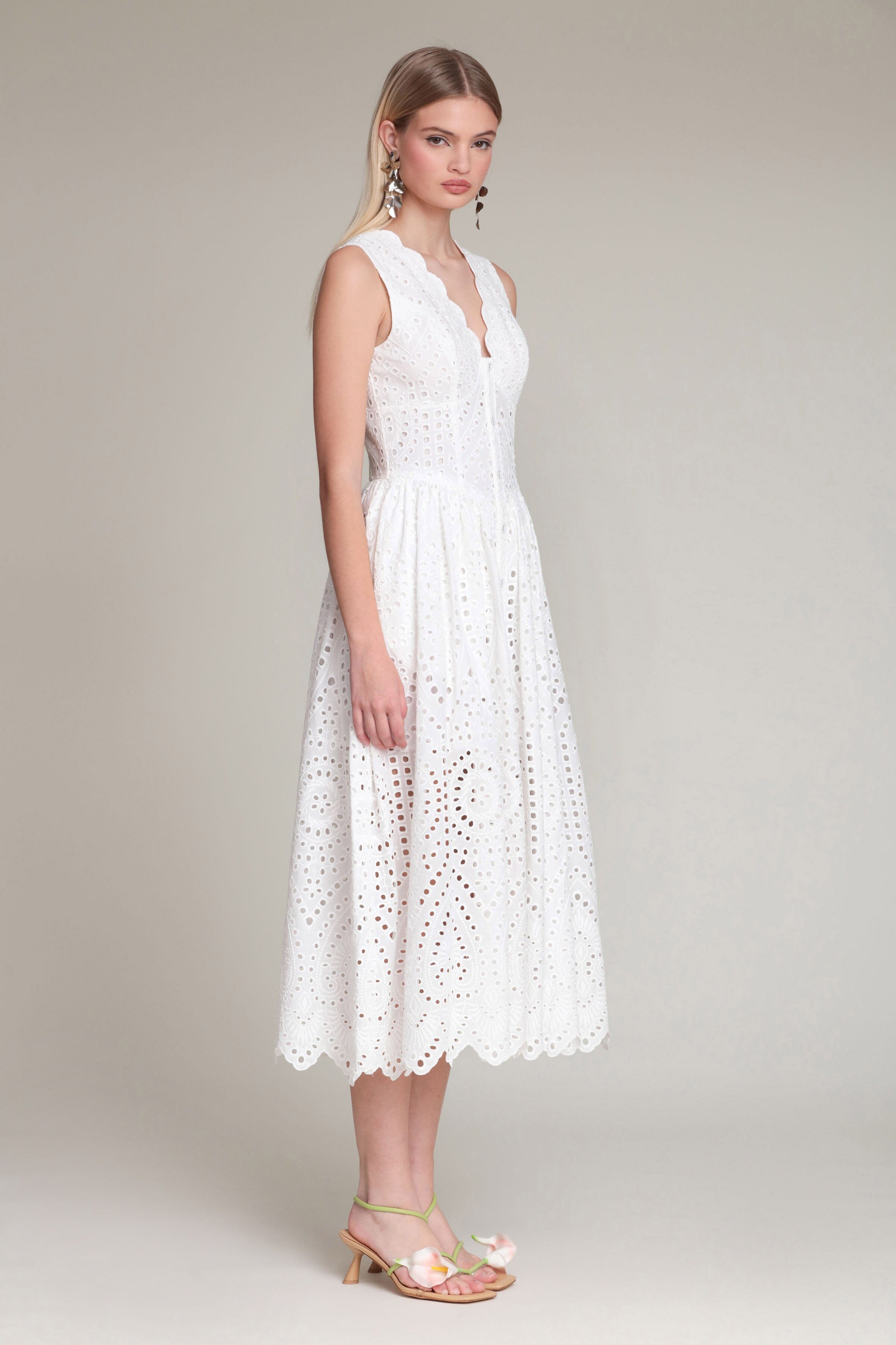 Avec Les Filles Women's Broderie Anglaise Midi Dress - White - Size 8 Avec Les Filles Women's Broderie Anglaise Midi Dress - White - Size 8