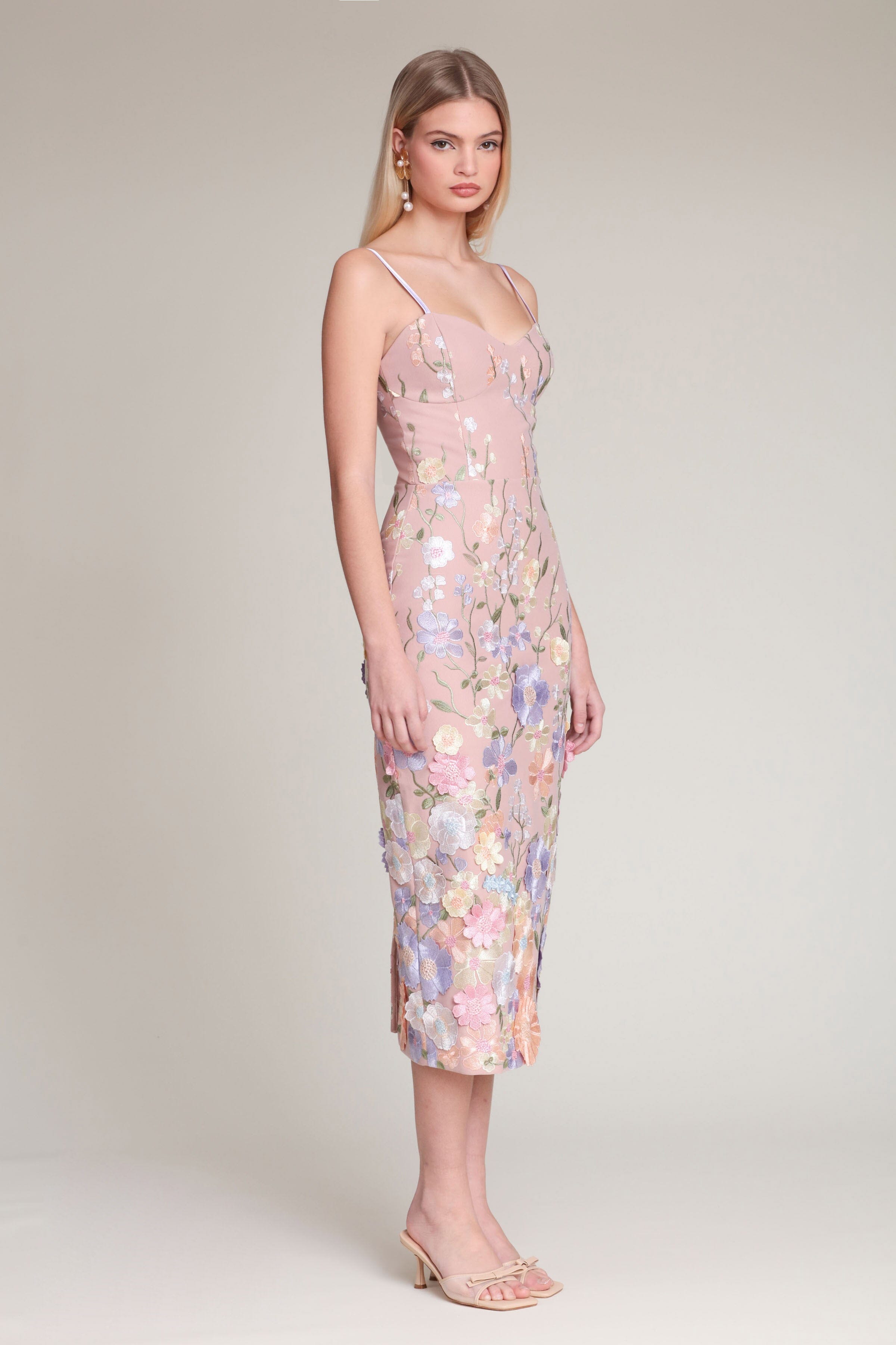 green emerald velvet dress Dori Floral Embellished Midi Dress Blush– Selfie Leslie main image 1