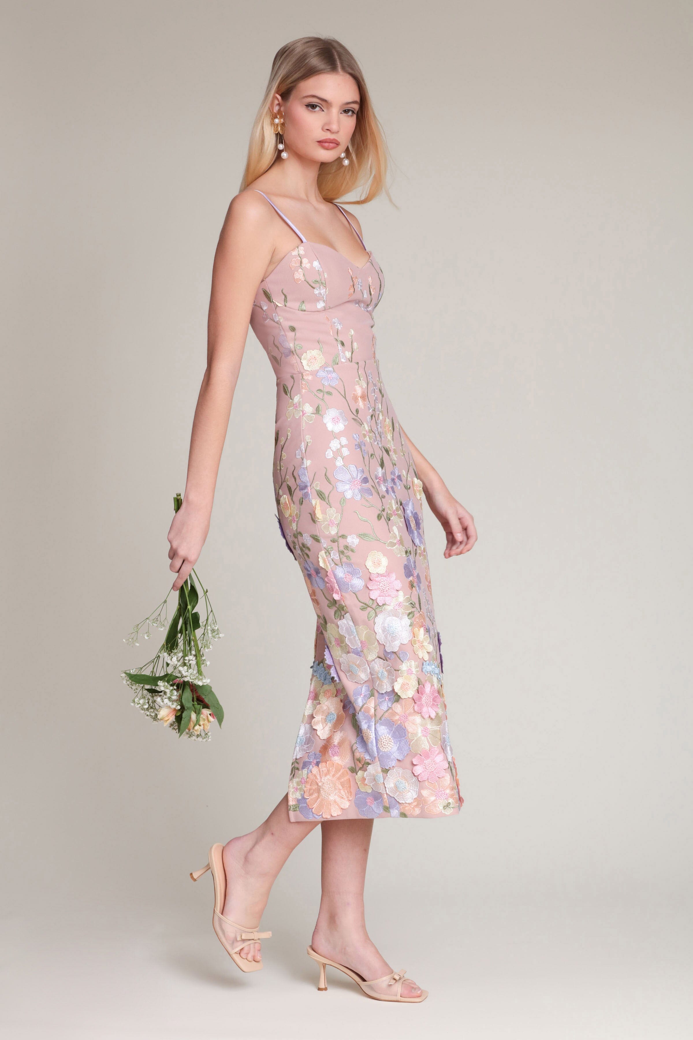 Embroidered Multicolor Floral Midi Dress Embroidered Multicolor Floral Midi Dress