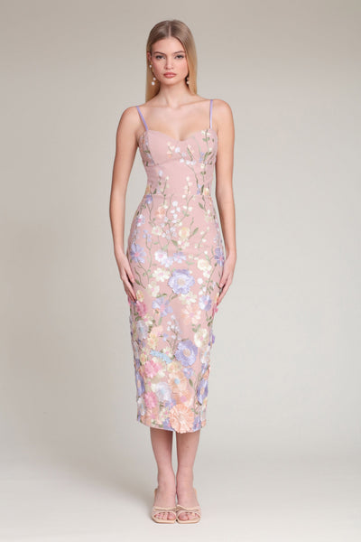 Embroidered Multicolor Floral Midi Dress