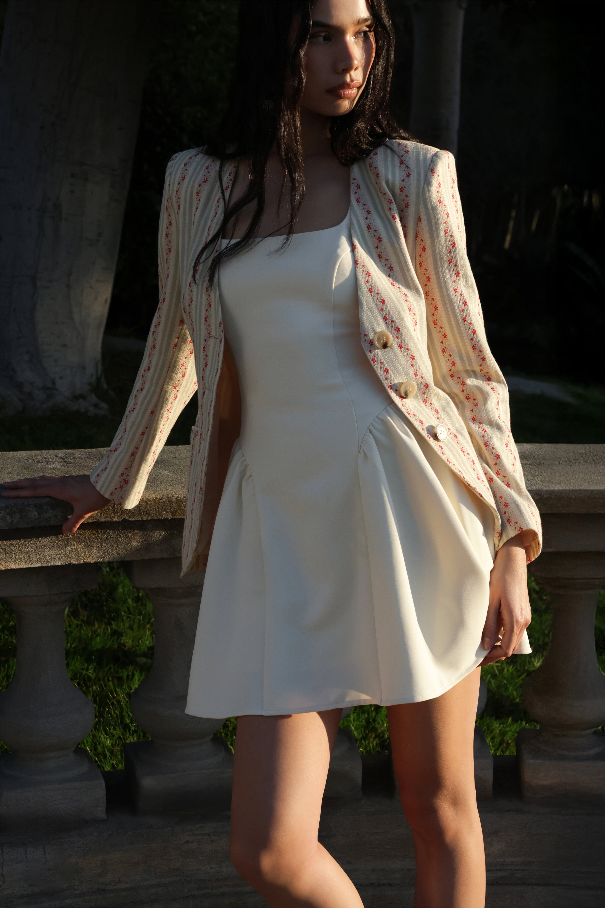 White mini dress with multicolor blazer jacket - Shop cute women’s mini dresses and blazer jackets by Avec Les Filles