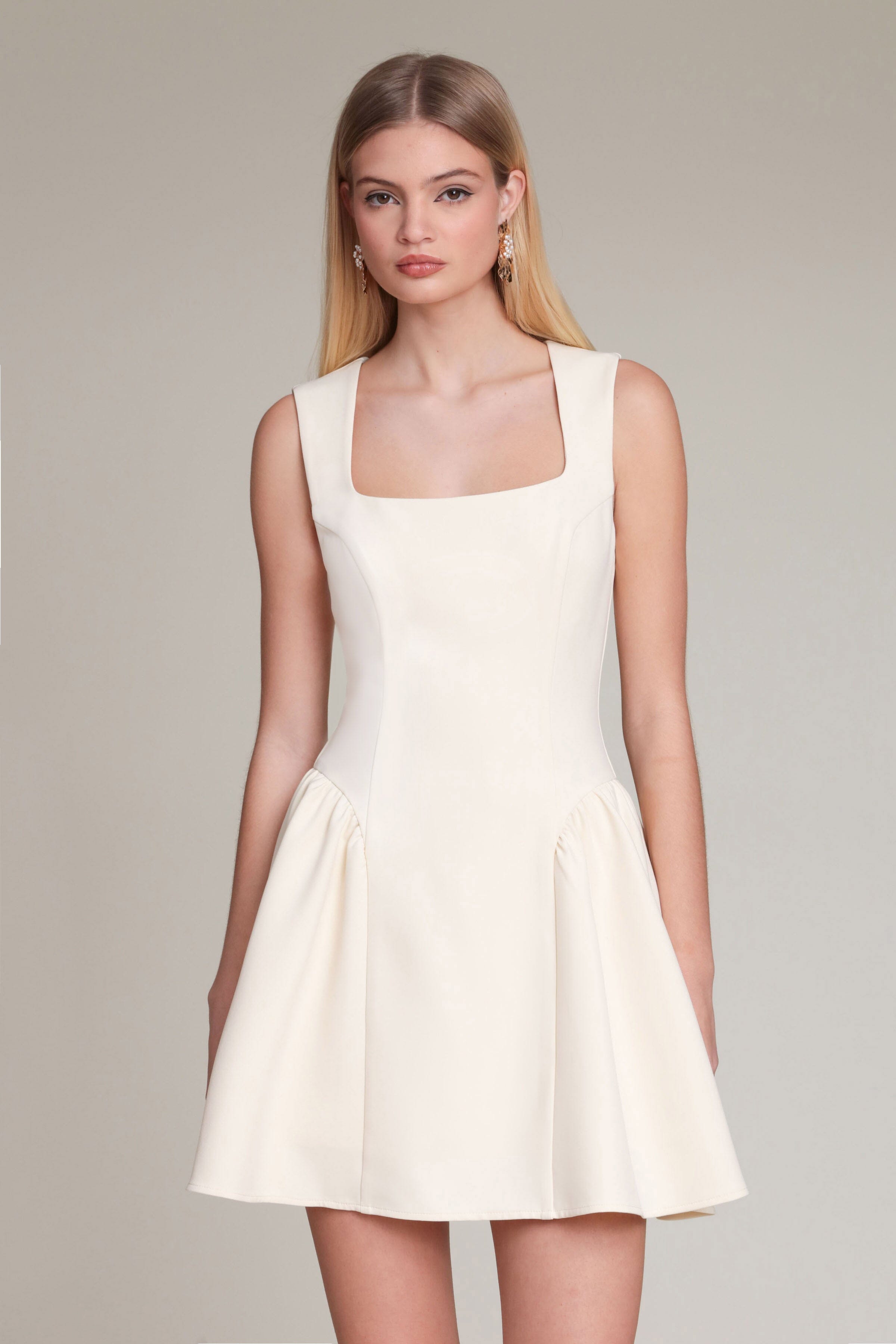 White mini dress with wide shoulder straps and a flared skirt - Shop cute women’s mini dresses by Avec Les Filles