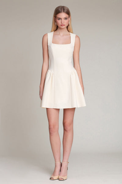 womens white mini dress Sculpted Flounce White Mini Dress