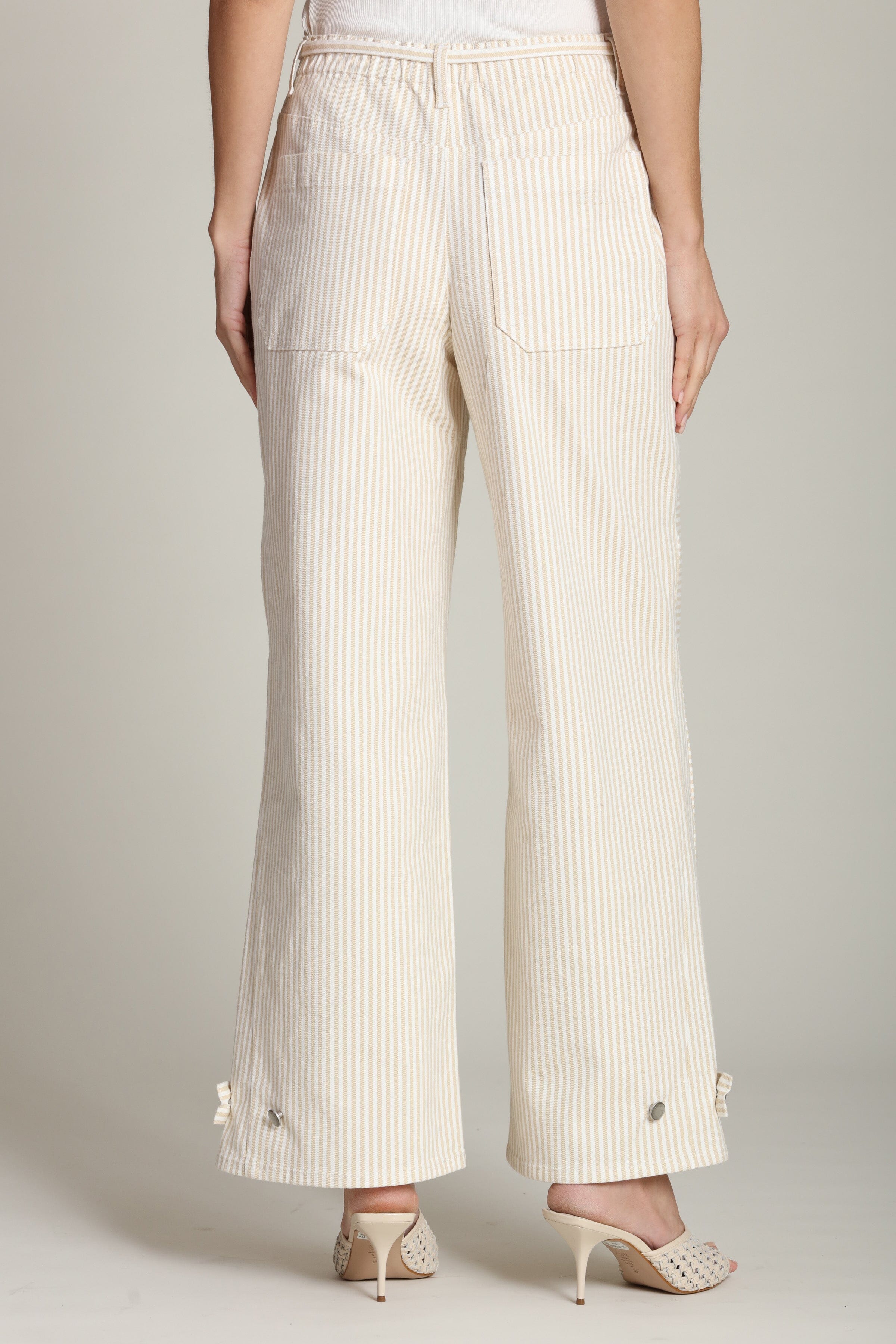 Striped cotton convertible wide-leg beige pant with adjustable tie and patch pockets - Shop designer women's pants by Avec Les Filles