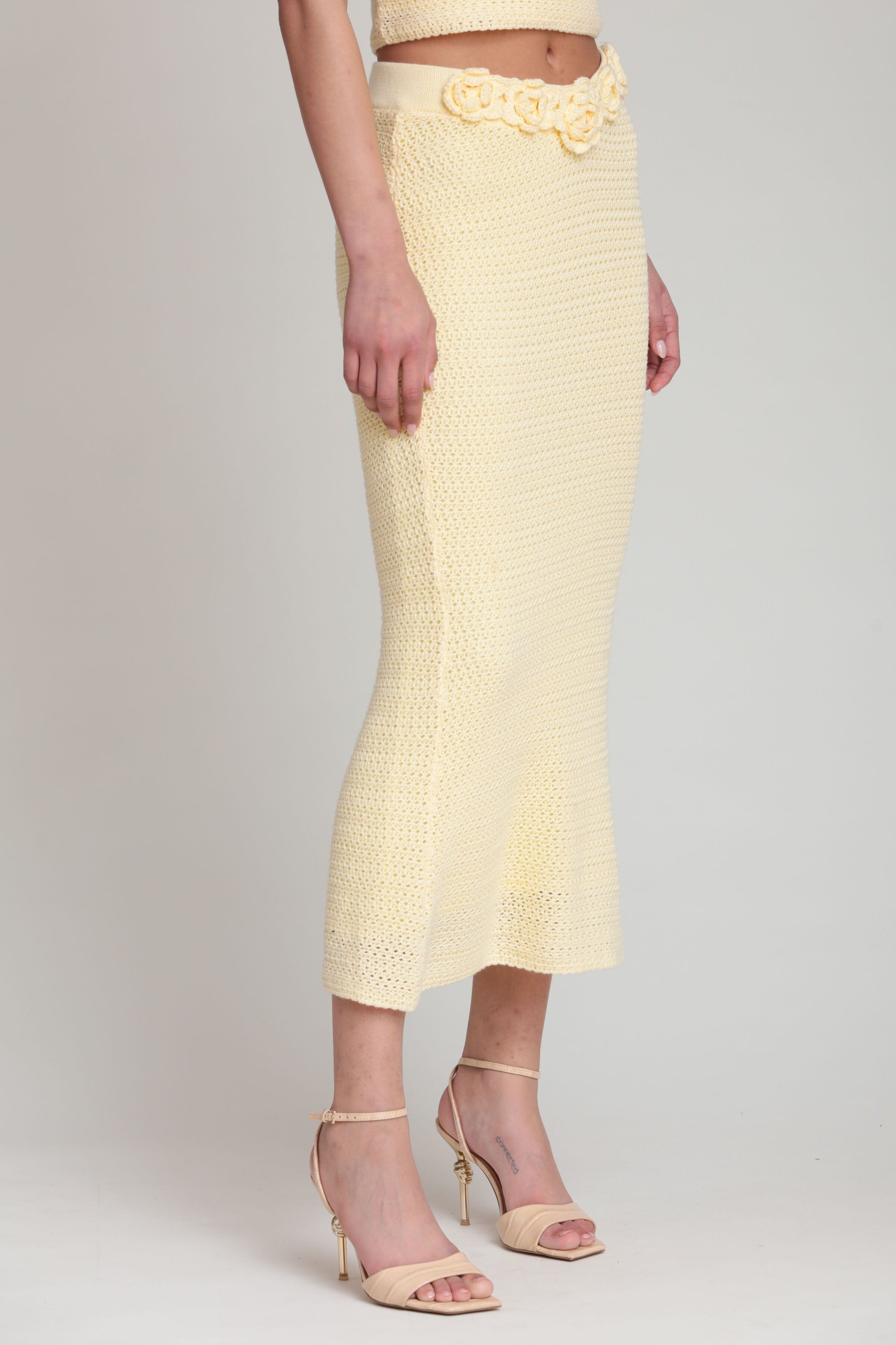 Cotton-blend rosette crochet long skirt with elastic waistband - Shop women's cute crochet skirts by Avec Les Filles