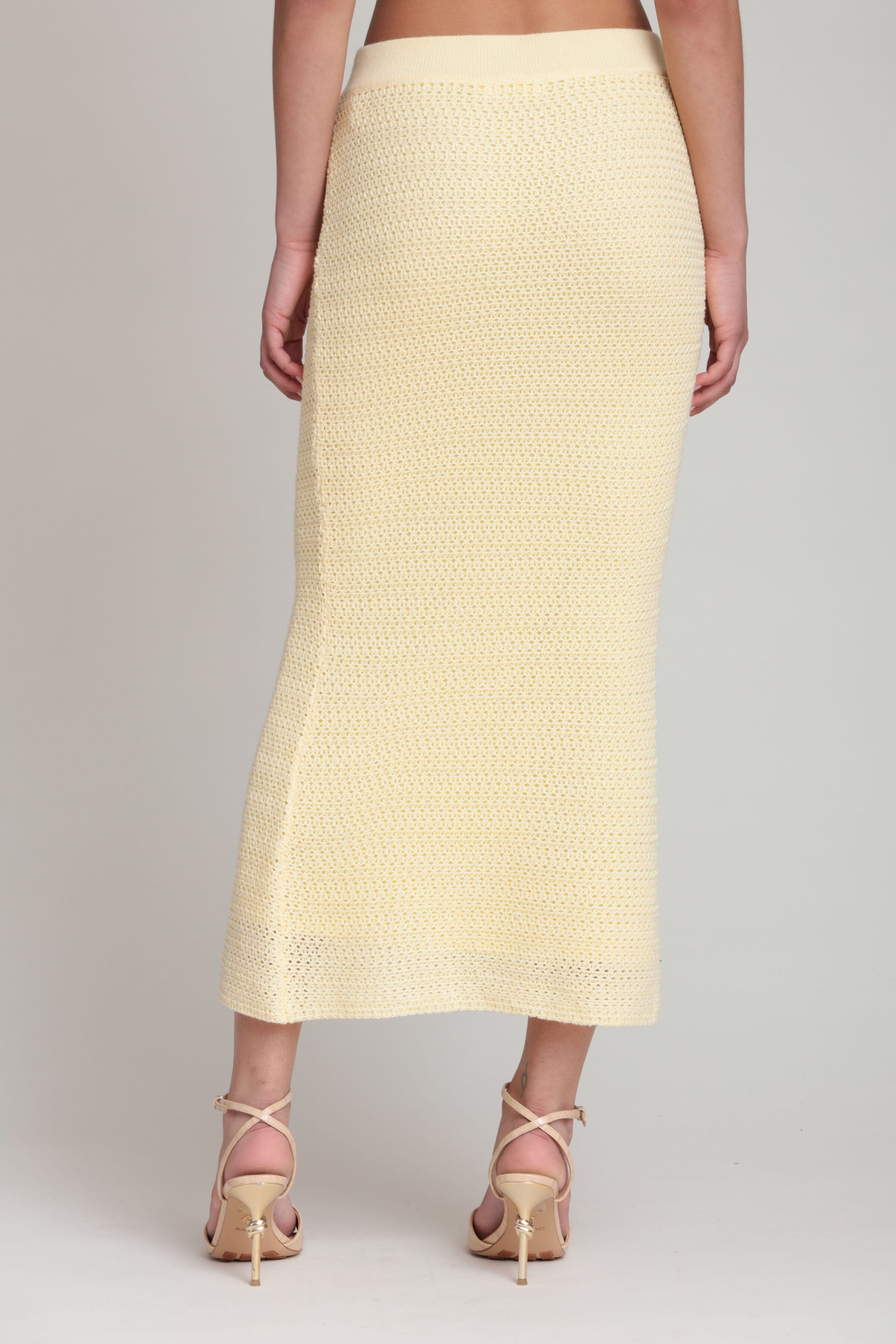 Cotton-blend rosette butter yellow midi skirt with elastic waistband - Shop women's crochet skirts by Avec Les Filles