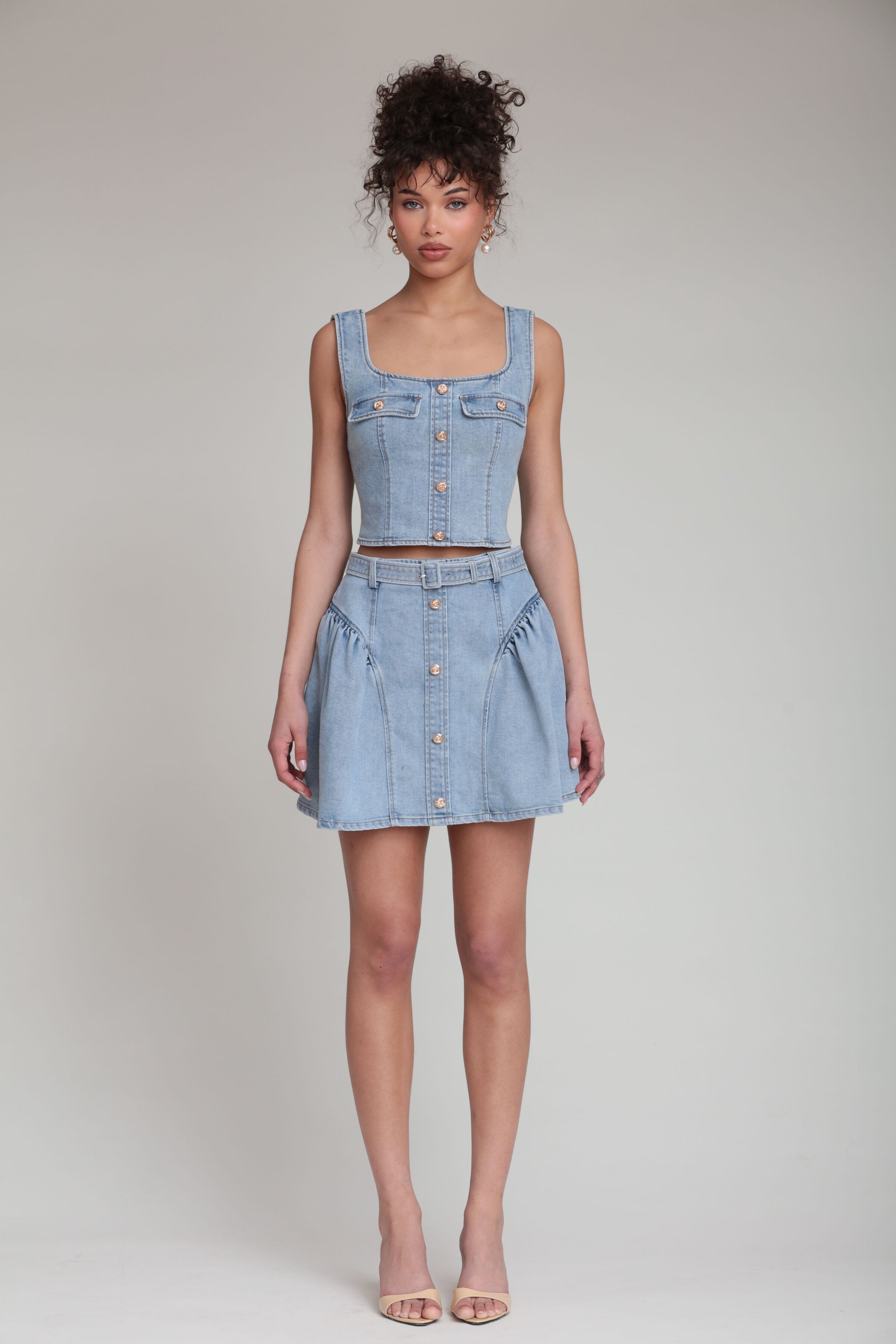 Bustier Indigo denim tank top with denim mini skirt - Shop women's denim tops and mini skirts by Avec Les Filles