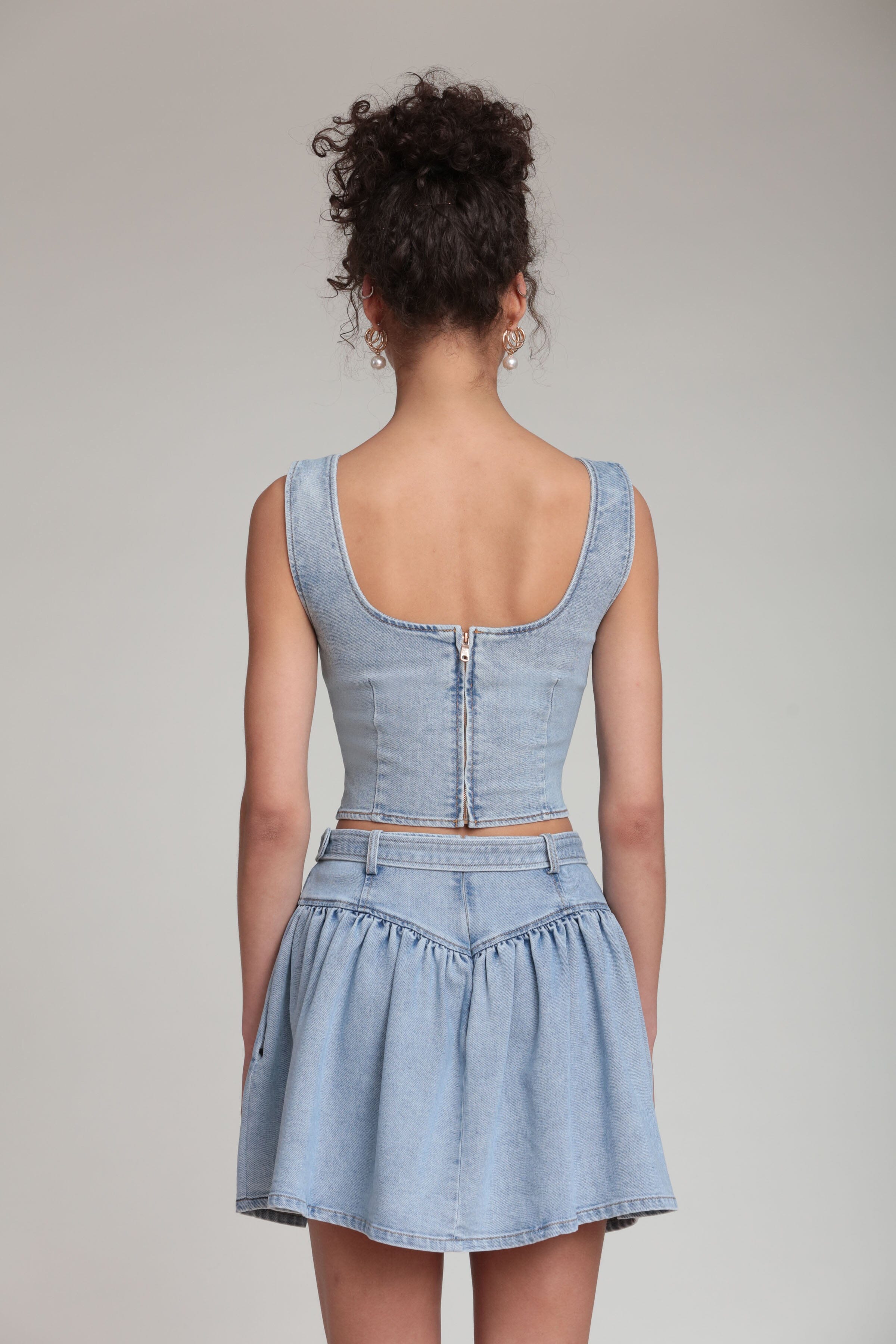 Stretch bustier indigo denim tank top with wide shoulder straps - Shop designer women's denim tops by Avec Les Filles