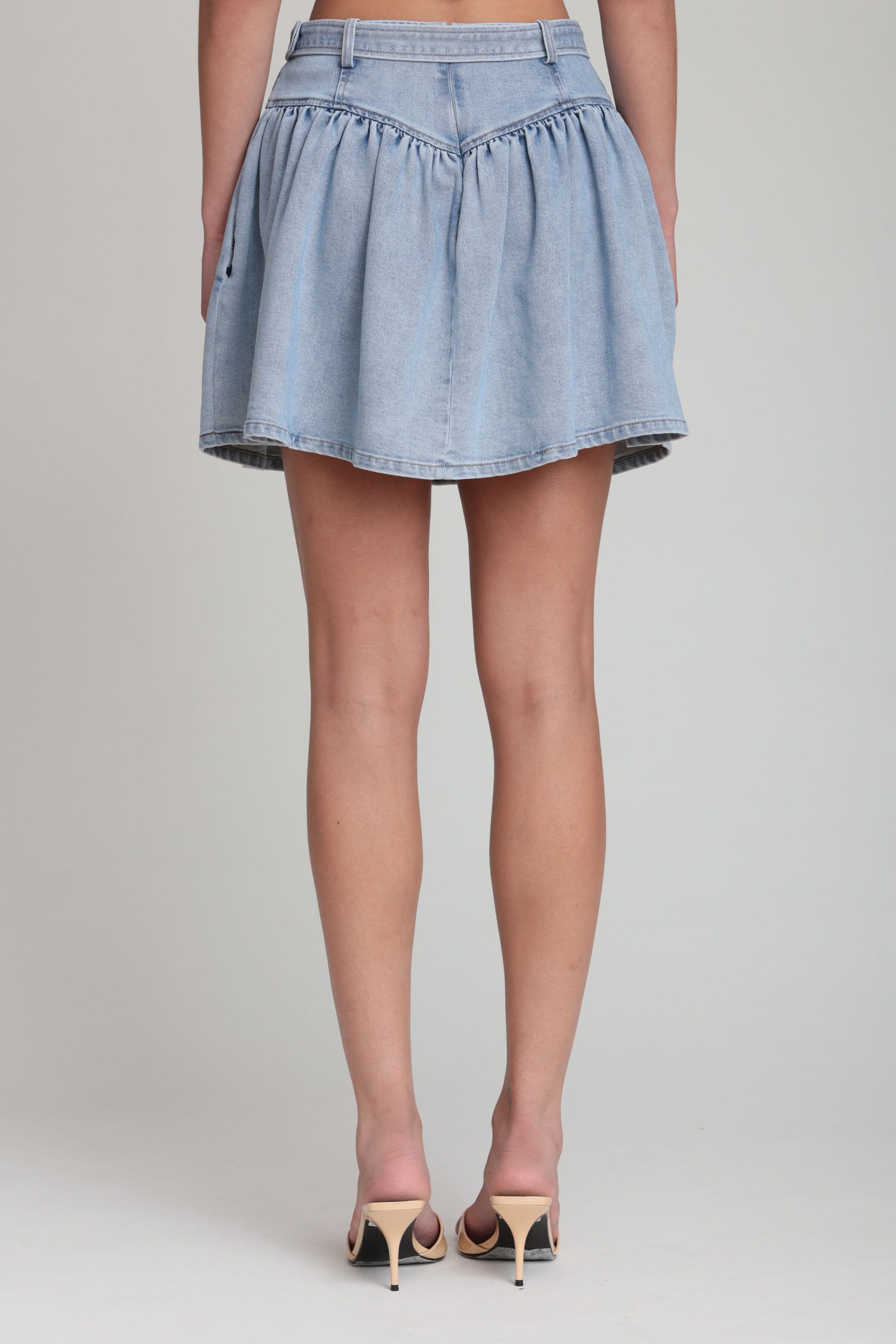 Stretch indigo denim mini skirt in cotton blend - Shop designer women's cute mini skirts by Avec Les Filles