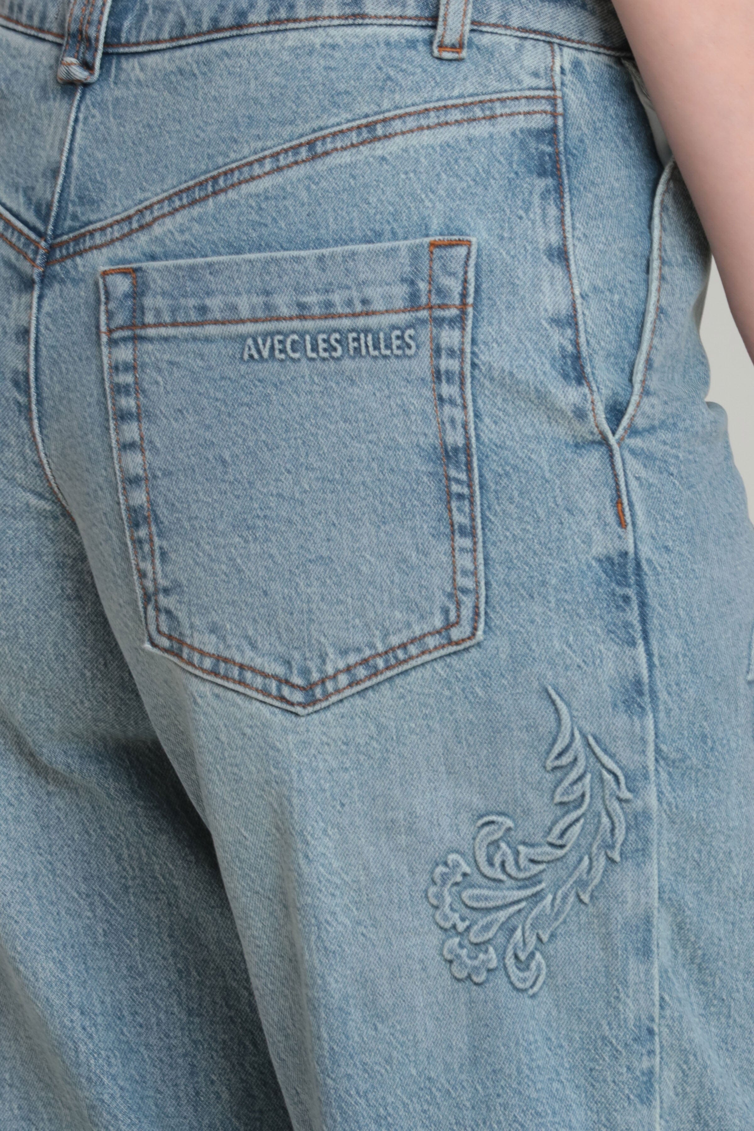 Blue denim wide leg jeans in cotton blend with high-rise waist - Shop wide leg jeans womens by Avec Les Filles